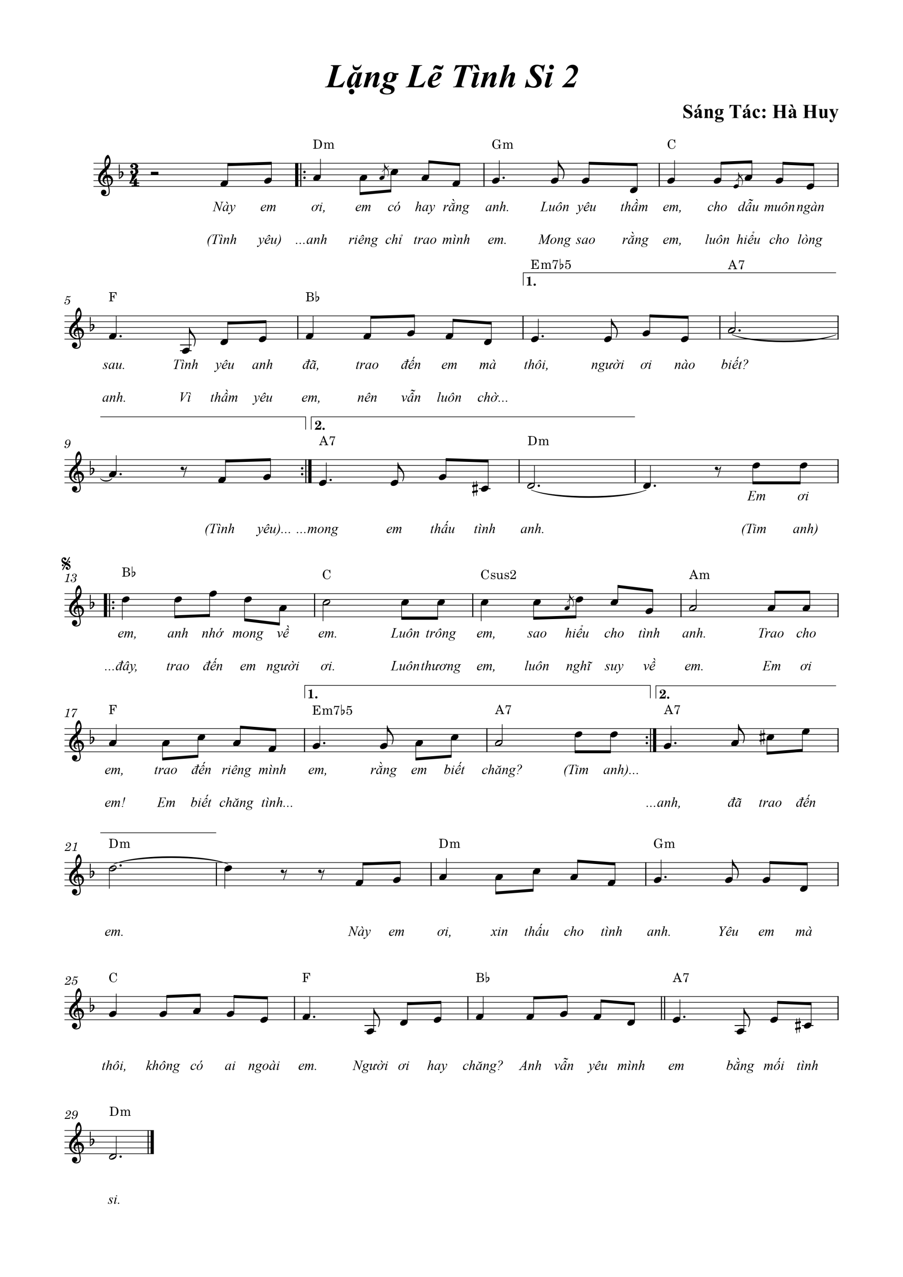 Sheet nhạc Lặng lẽ tình si 2 - Trang 1