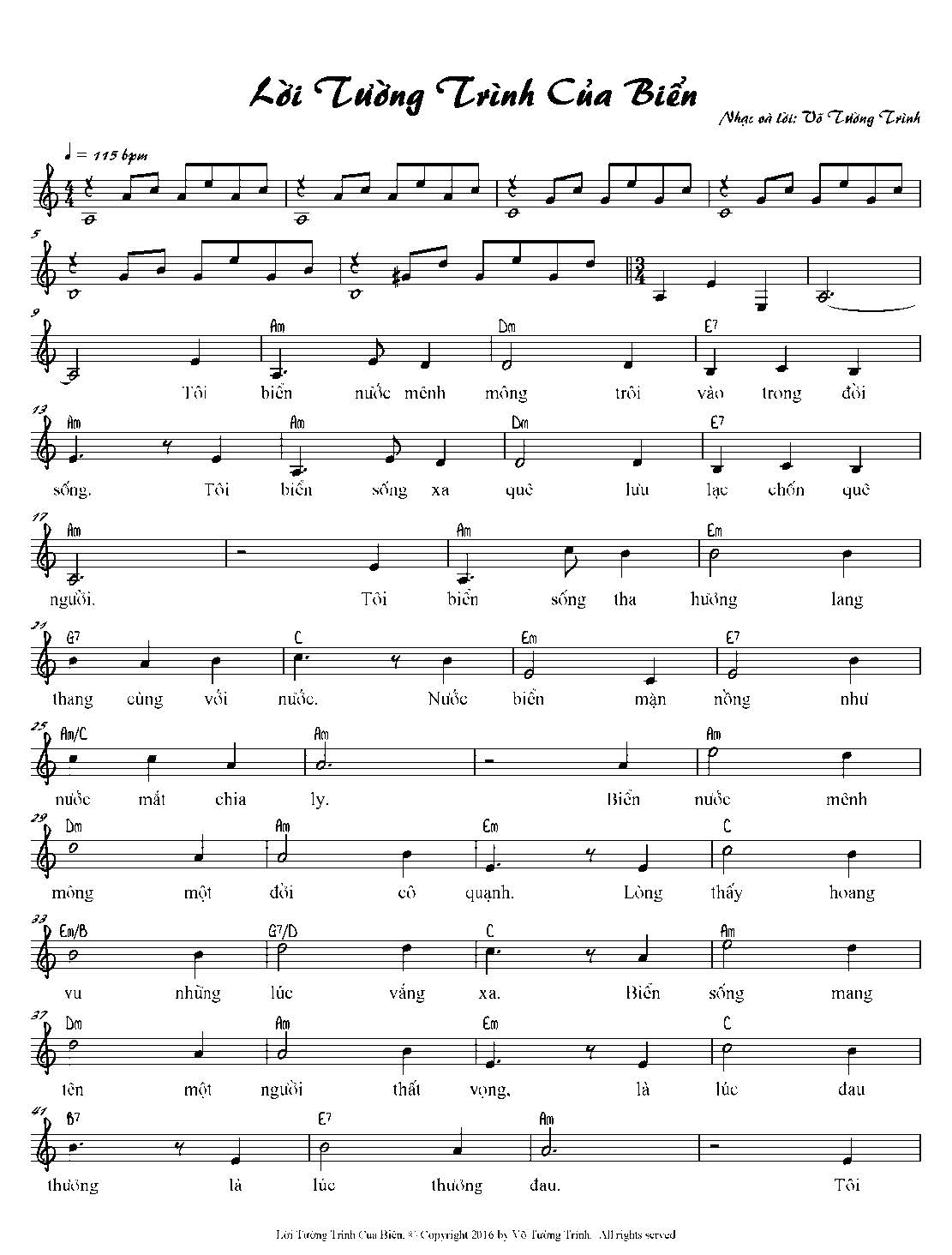Sheet nhạc Lời tường trình của biển - Trang 1