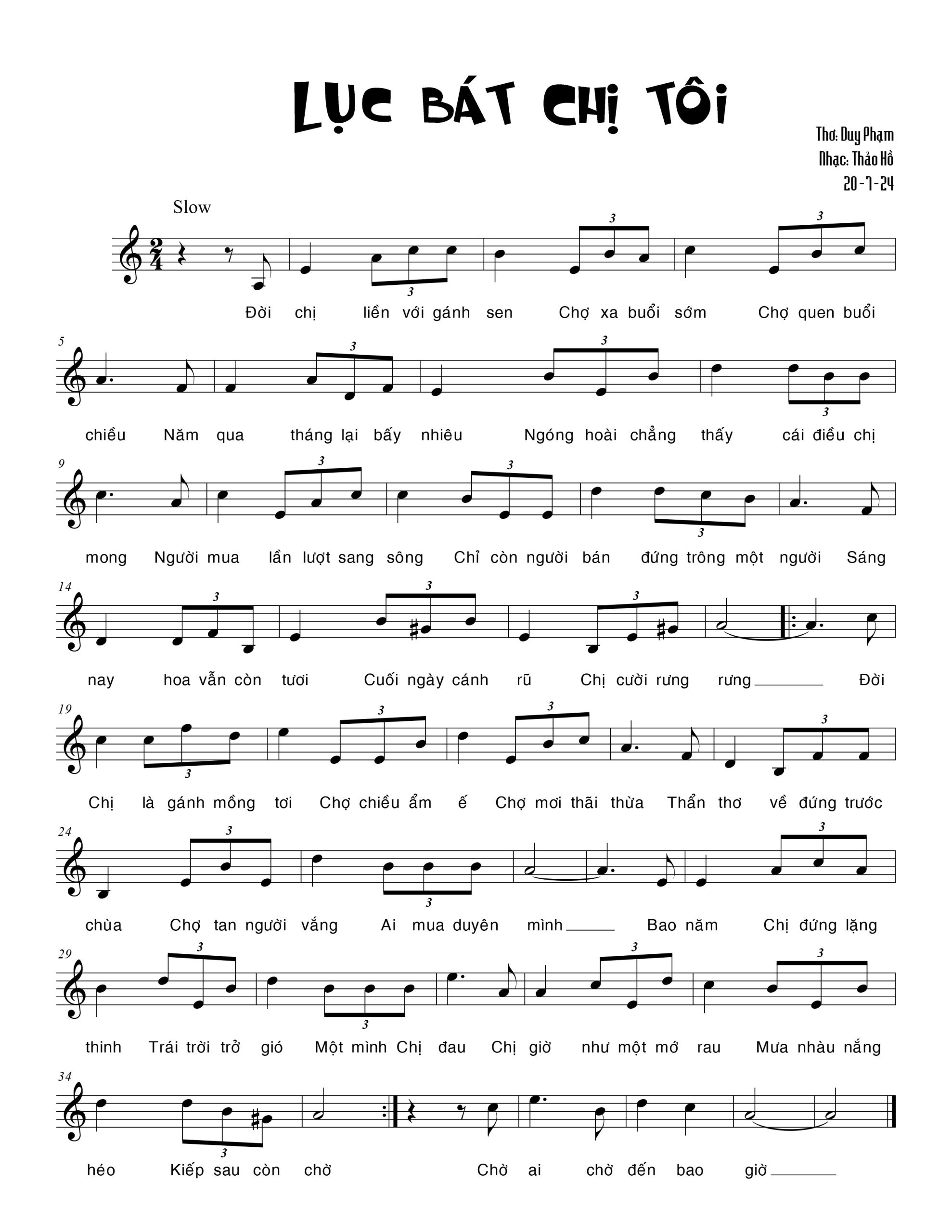 Sheet nhạc Lục bát chị tôi - Trang 1