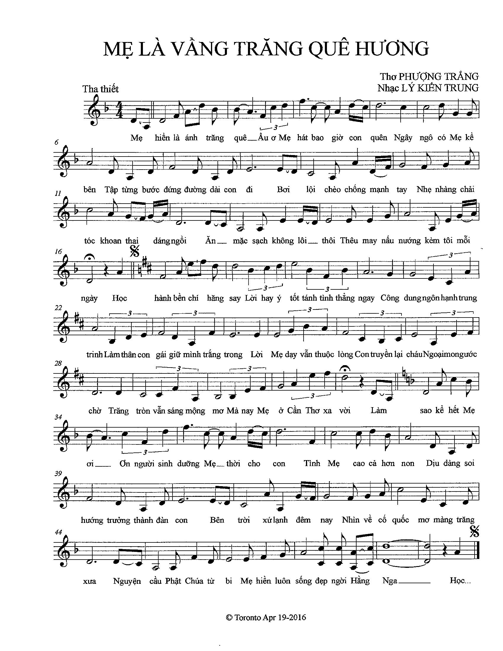 Sheet nhạc Mẹ là vầng trăng quê hương - Trang 1