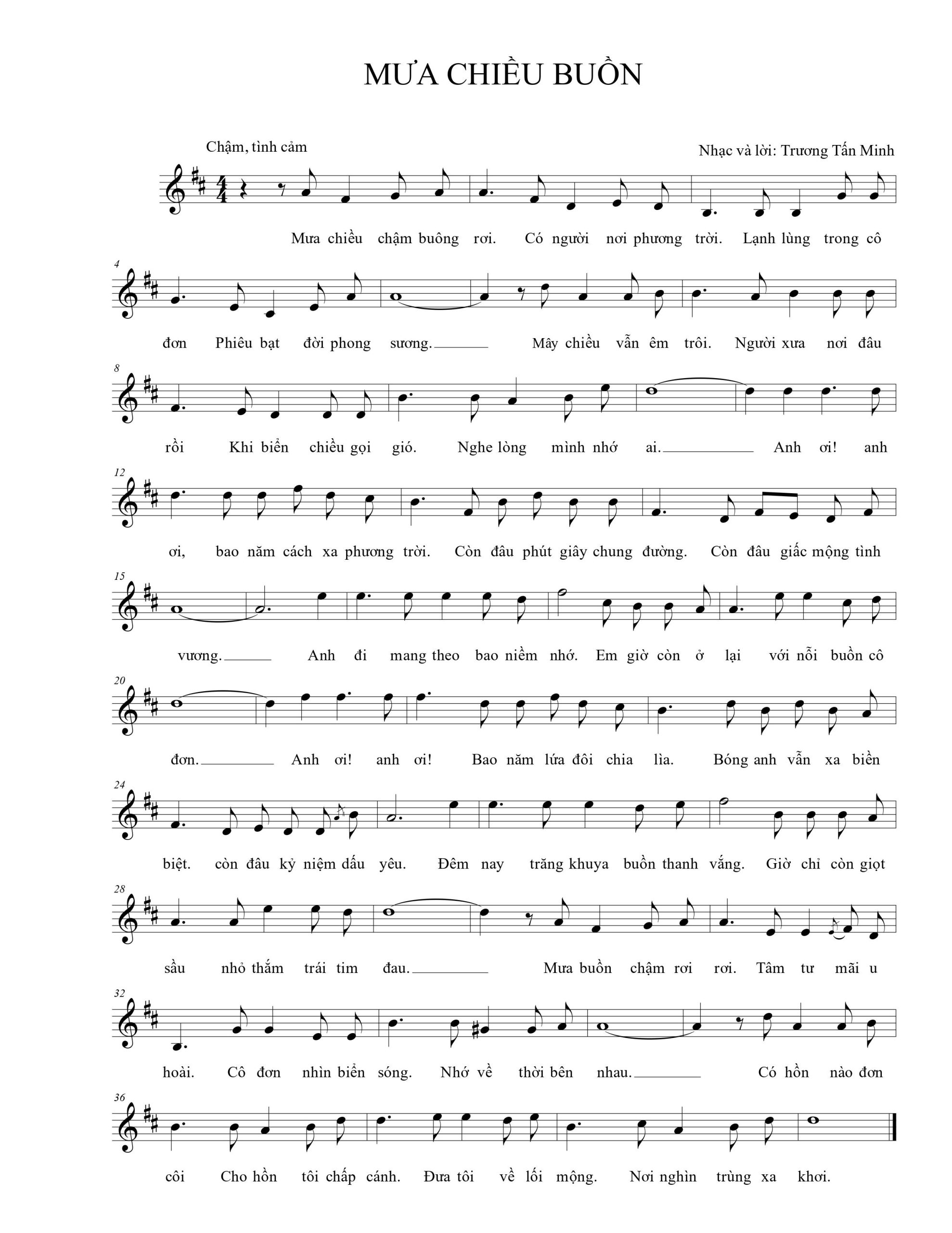 Sheet nhạc Mưa chiều buồn - Trang 1