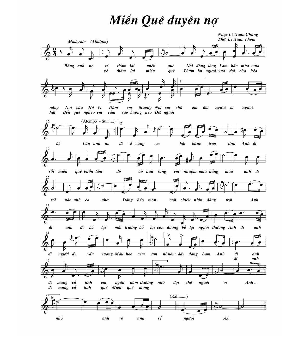 Sheet nhạc Miền quê duyên nợ - Trang 1