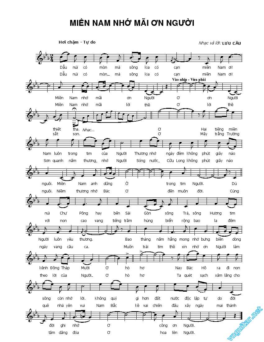 Sheet nhạc Miền Nam mãi nhớ ơn Người - Trang 1