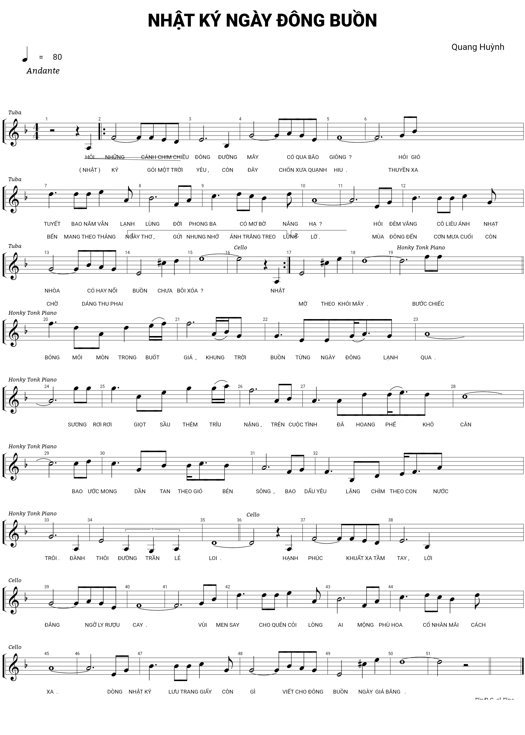 Sheet nhạc Nhật ký ngày đông buồn - Trang 1