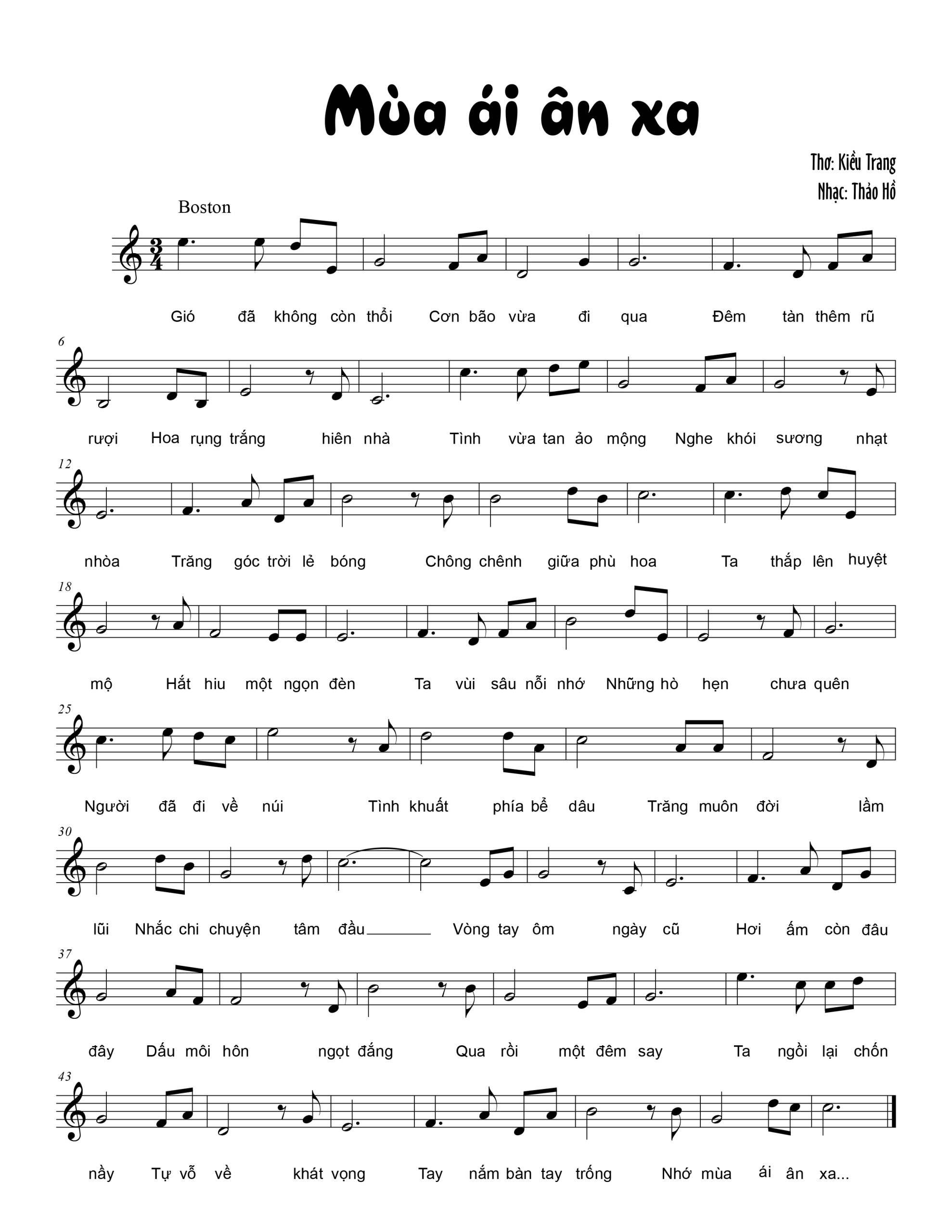 Sheet nhạc Mùa ái ân xưa - Trang 1