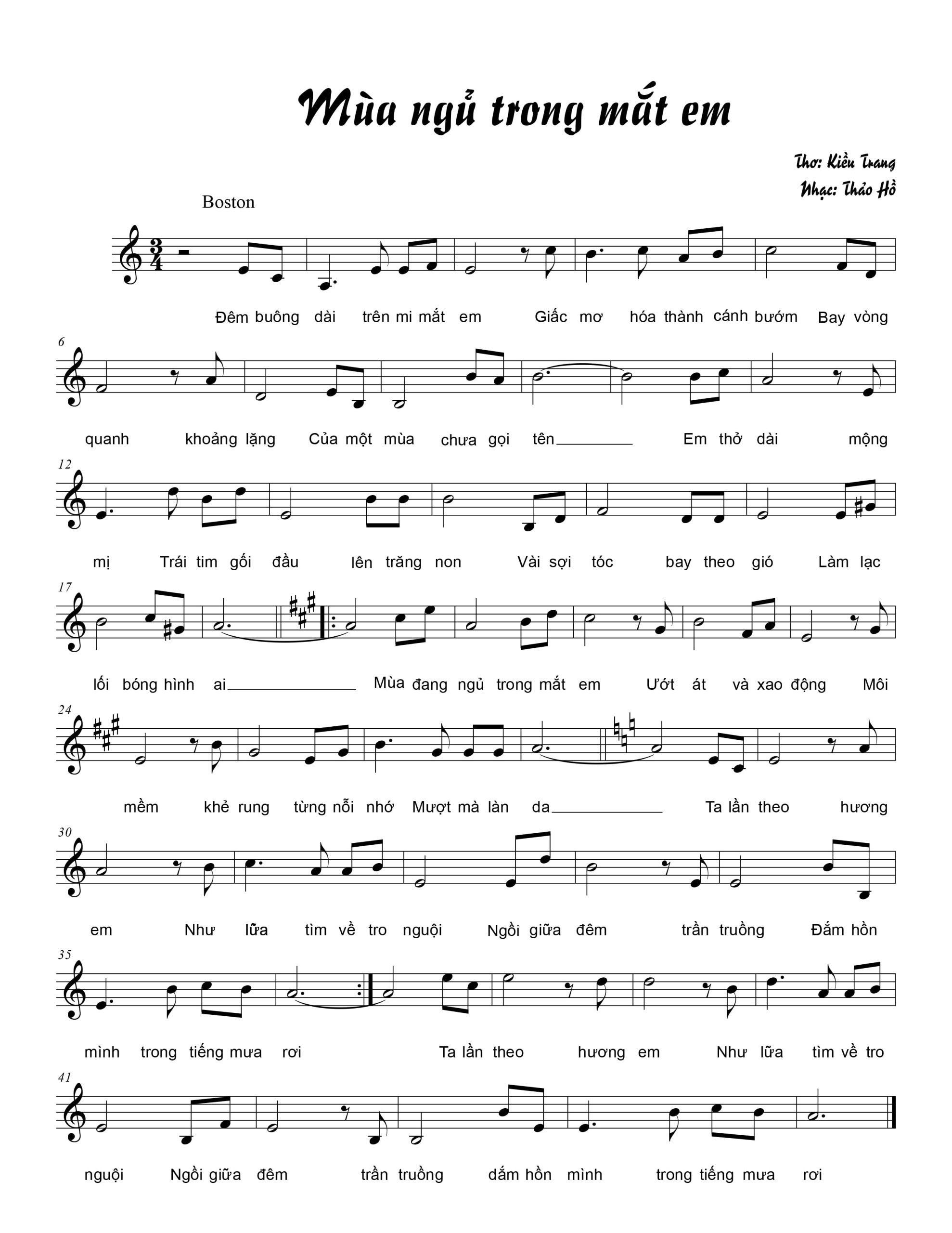 Sheet nhạc Mùa ngủ trong mắt em - Trang 1