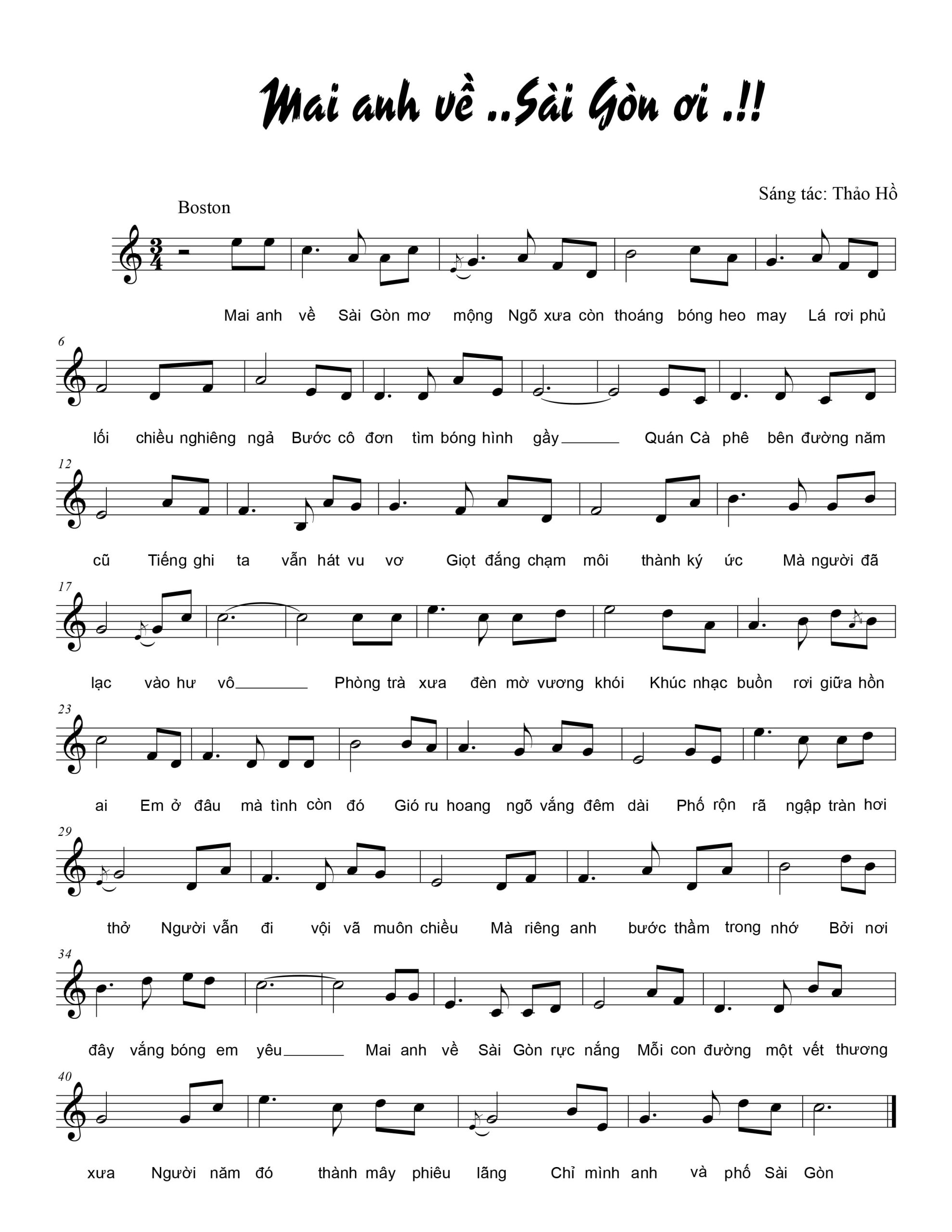 Sheet nhạc Mai anh về Sài Gòn ơi - Trang 1