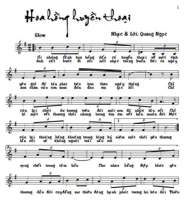 Sheet nhạc Hoa hồng huyền thoại - Trang 1