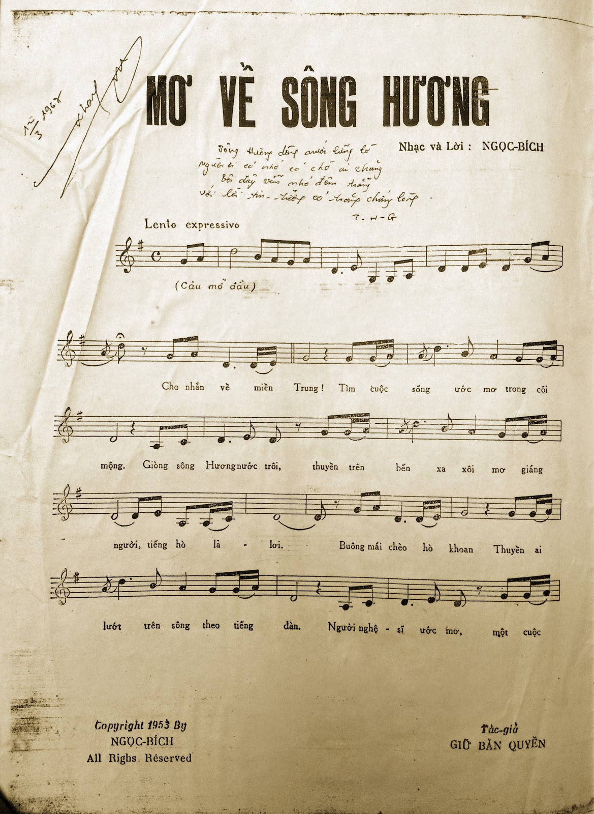 Sheet nhạc Mơ về sông Hương - Trang 1