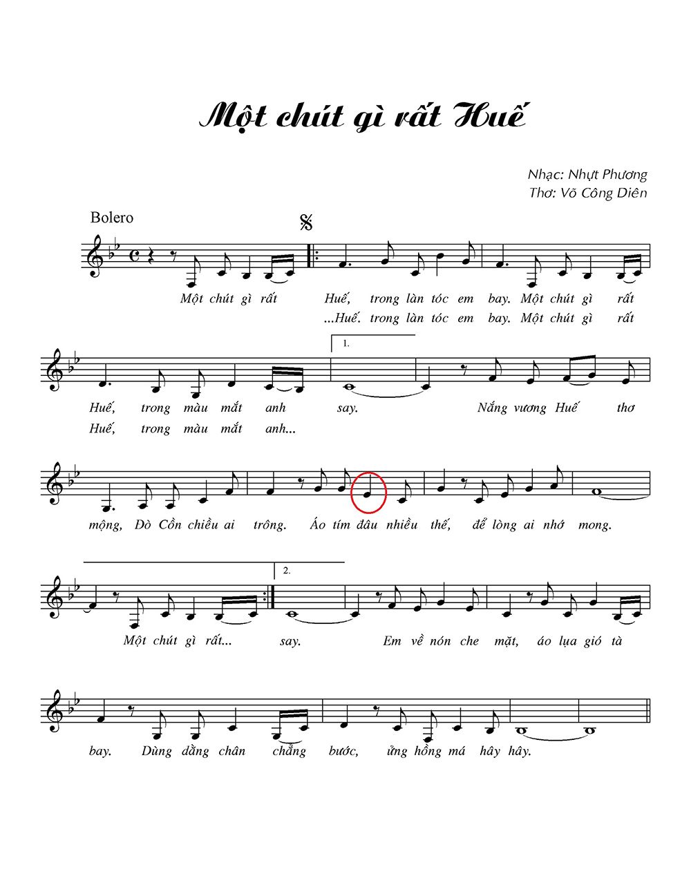 Sheet nhạc Một chút gì rất Huế - Trang 1