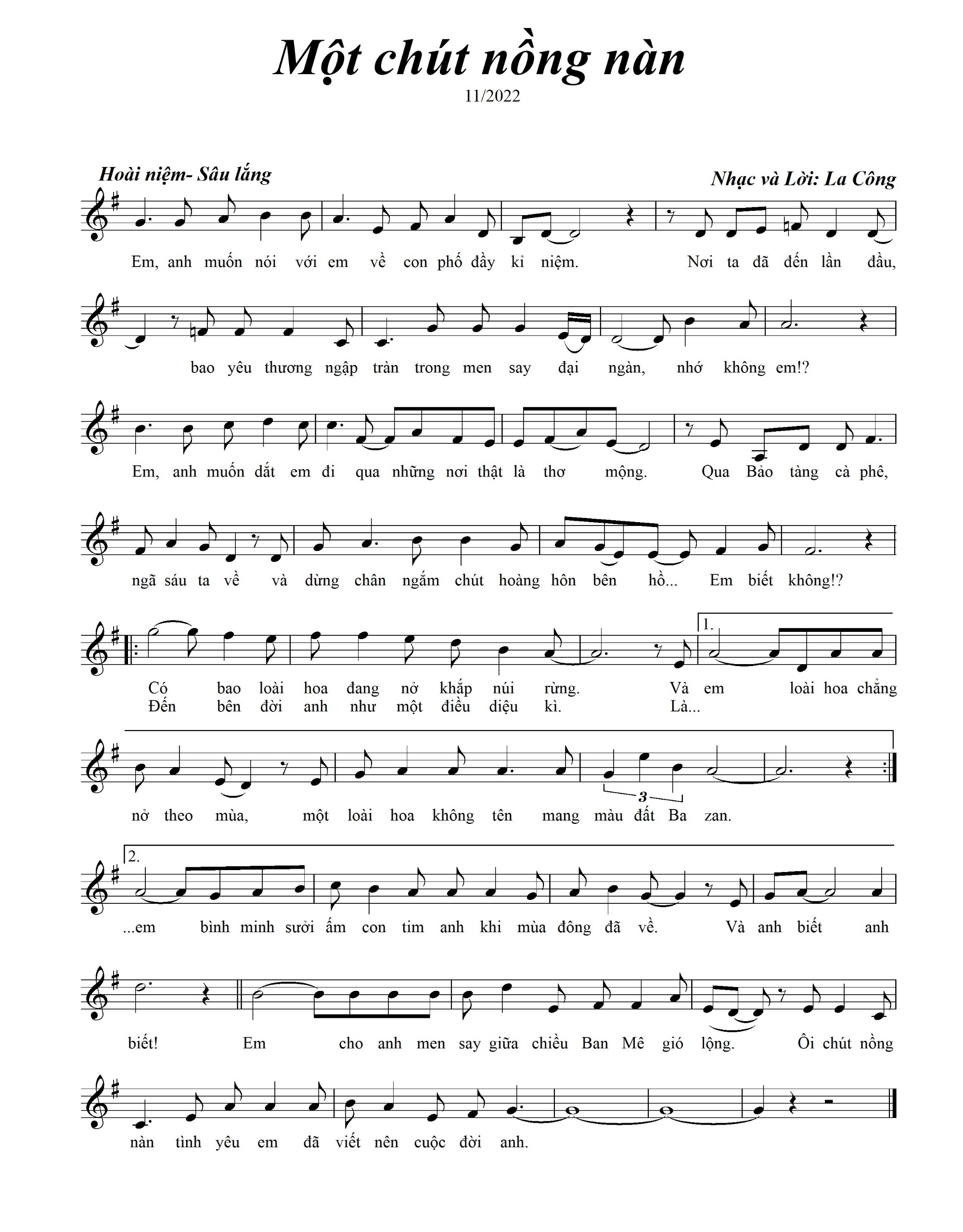 Sheet nhạc Một chút nồng nàn - Trang 1