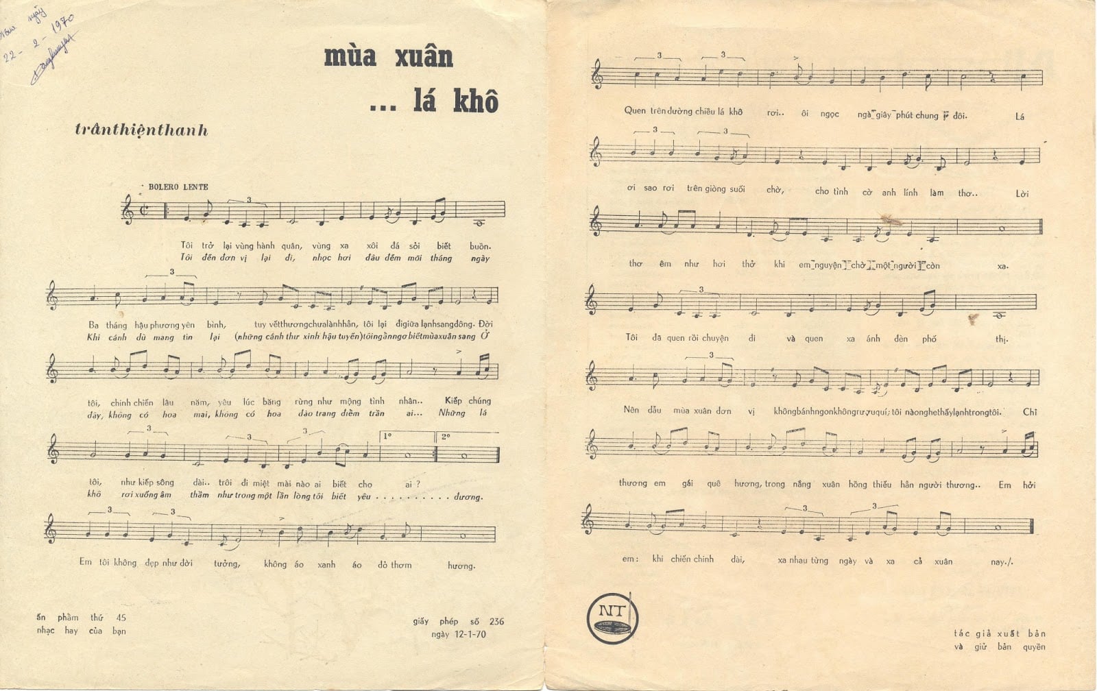 Sheet nhạc Mùa xuân lá khô - Trang 2