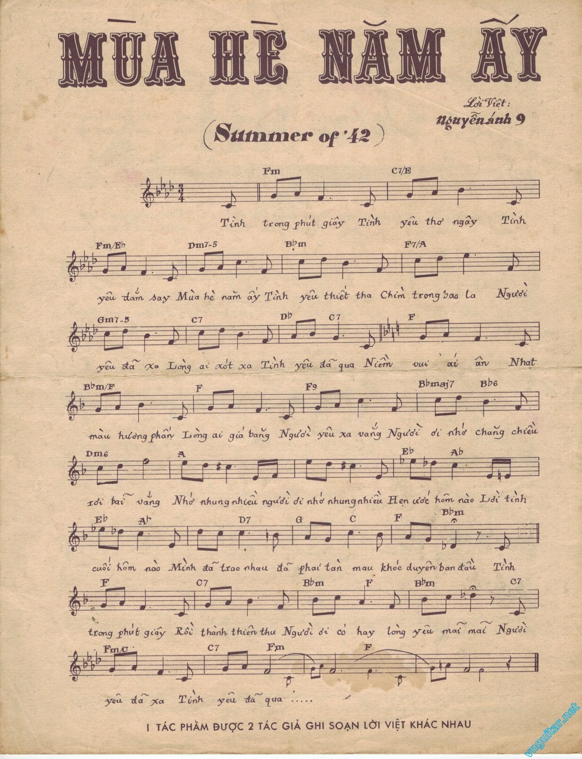 Sheet nhạc Mùa hè năm ấy (Mùa hè 42) - Trang 1