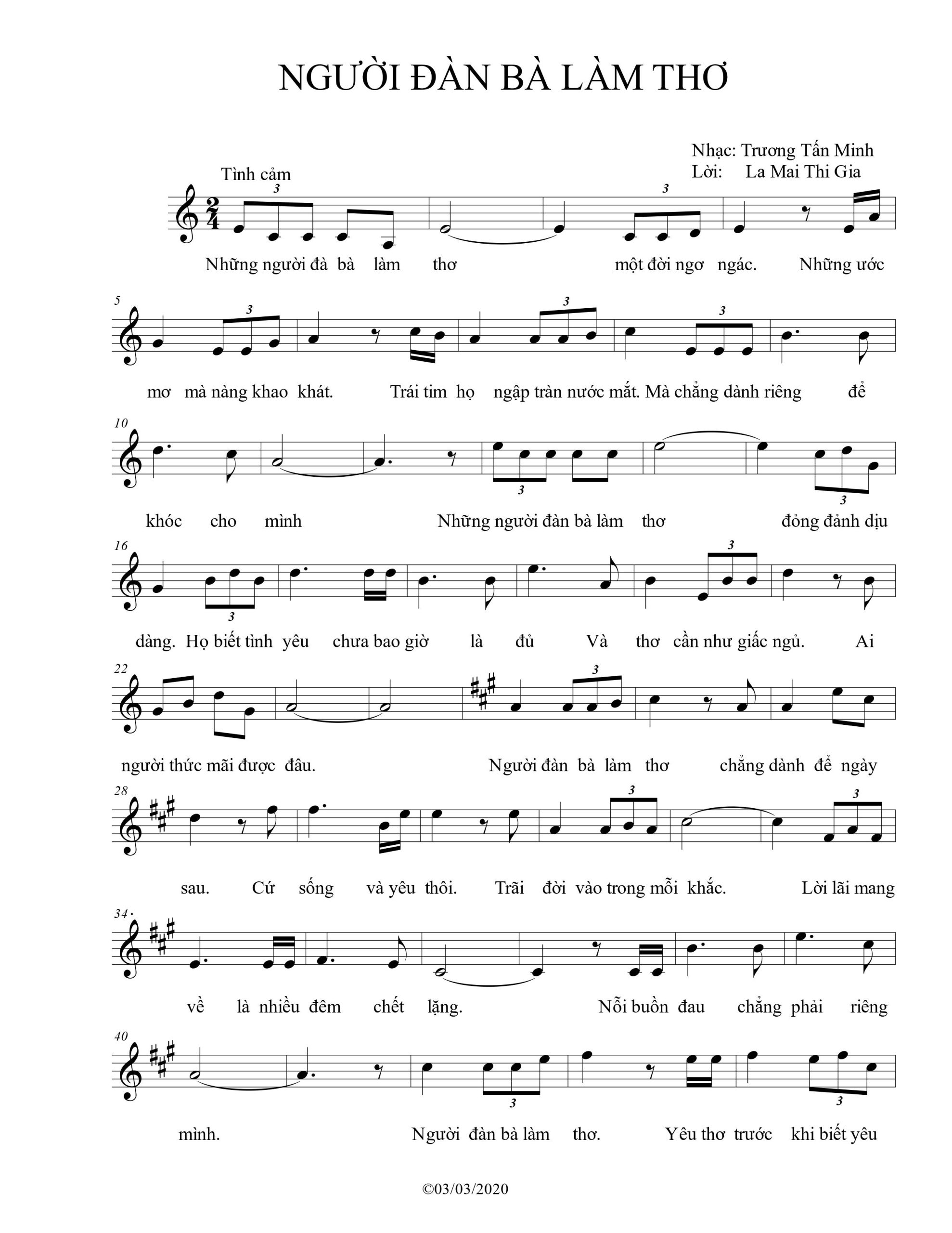 Sheet nhạc Người đàn bà làm thơ - Trang 1
