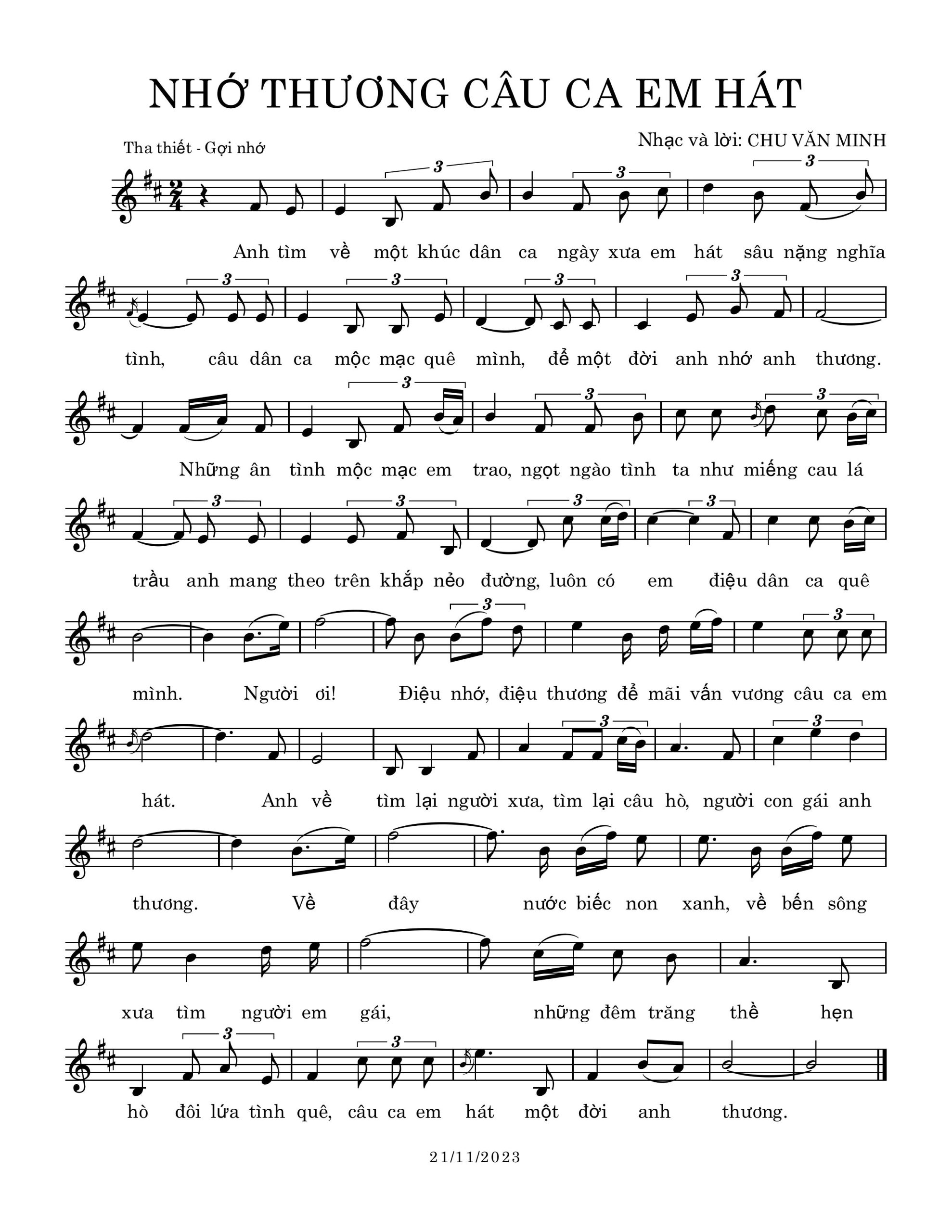 Sheet nhạc Nhớ thương câu ca em hát - Trang 1