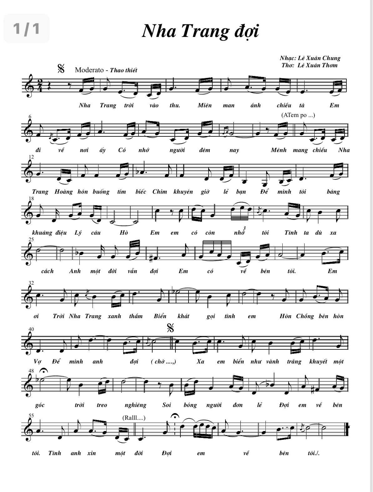 Sheet nhạc Nha Trang đợi - Trang 1