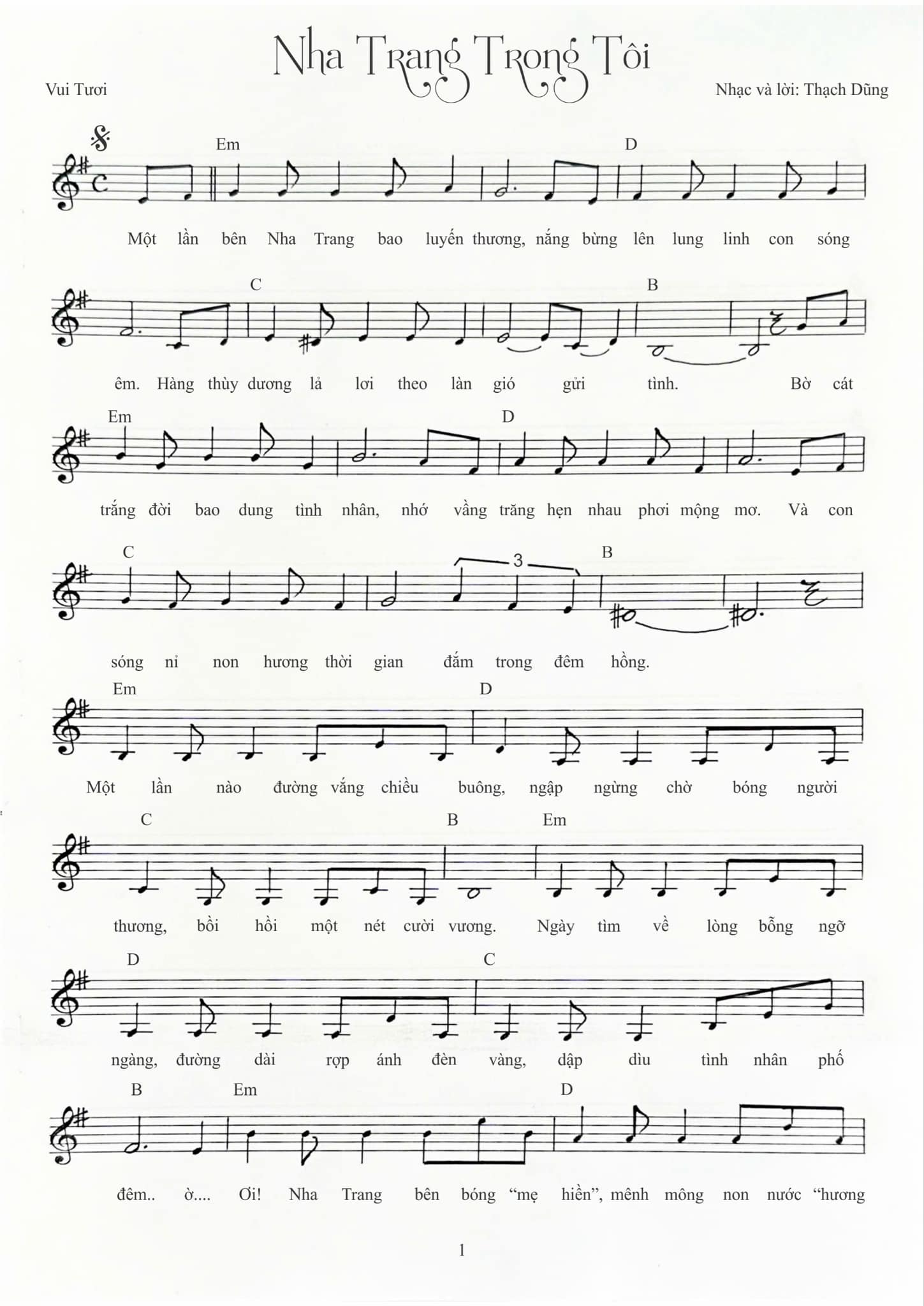 Sheet nhạc Nha Trang trong tôi - Trang 1