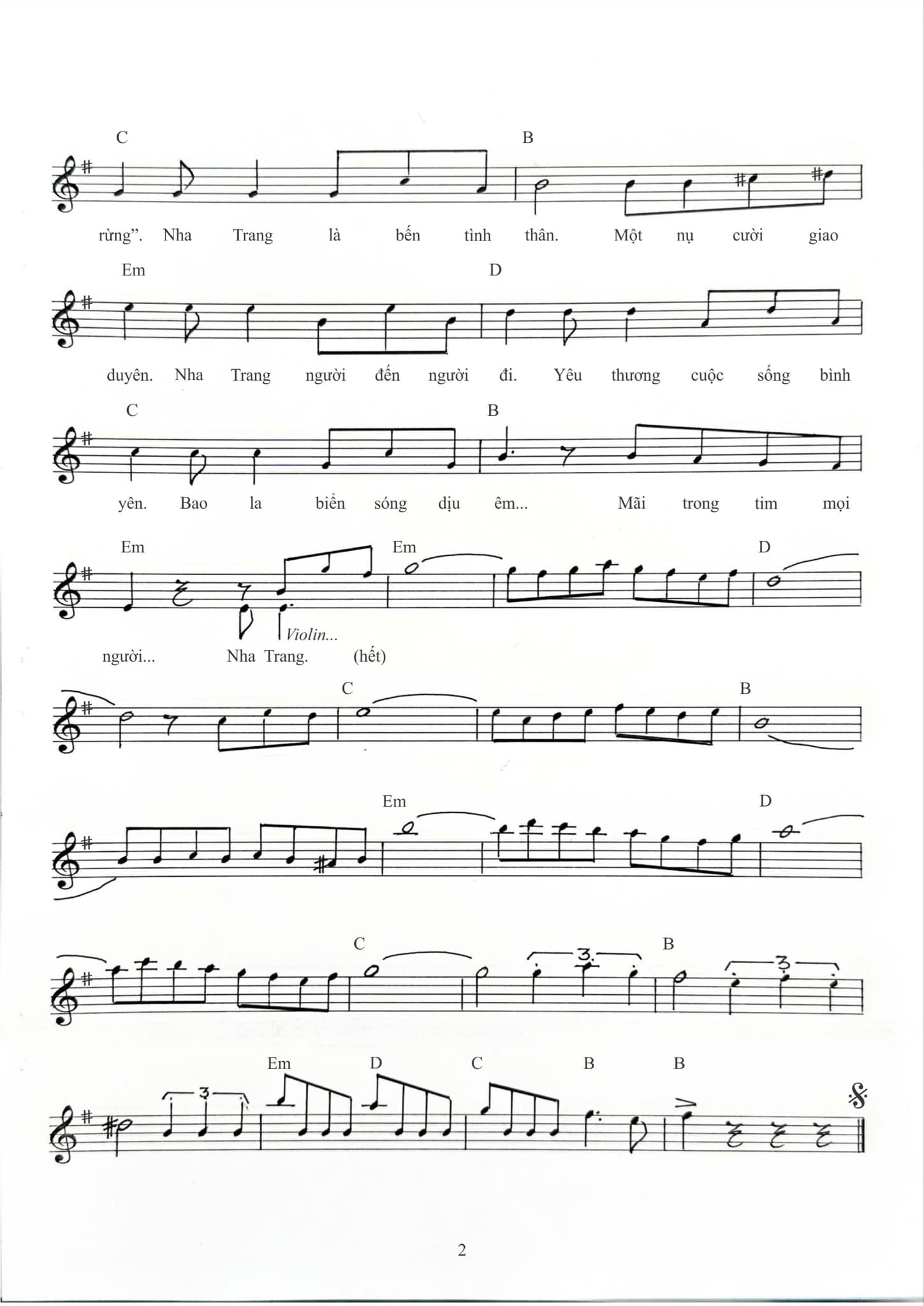 Sheet nhạc Nha Trang trong tôi - Trang 2