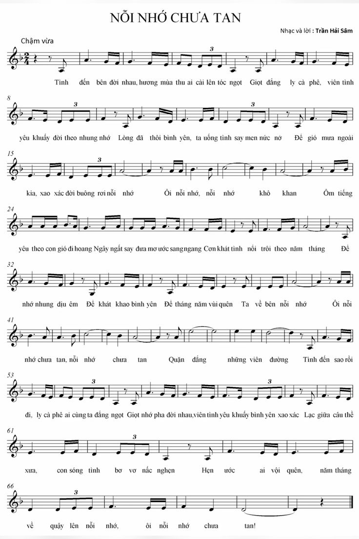 Sheet nhạc Nỗi nhớ chưa tan - Trang 1