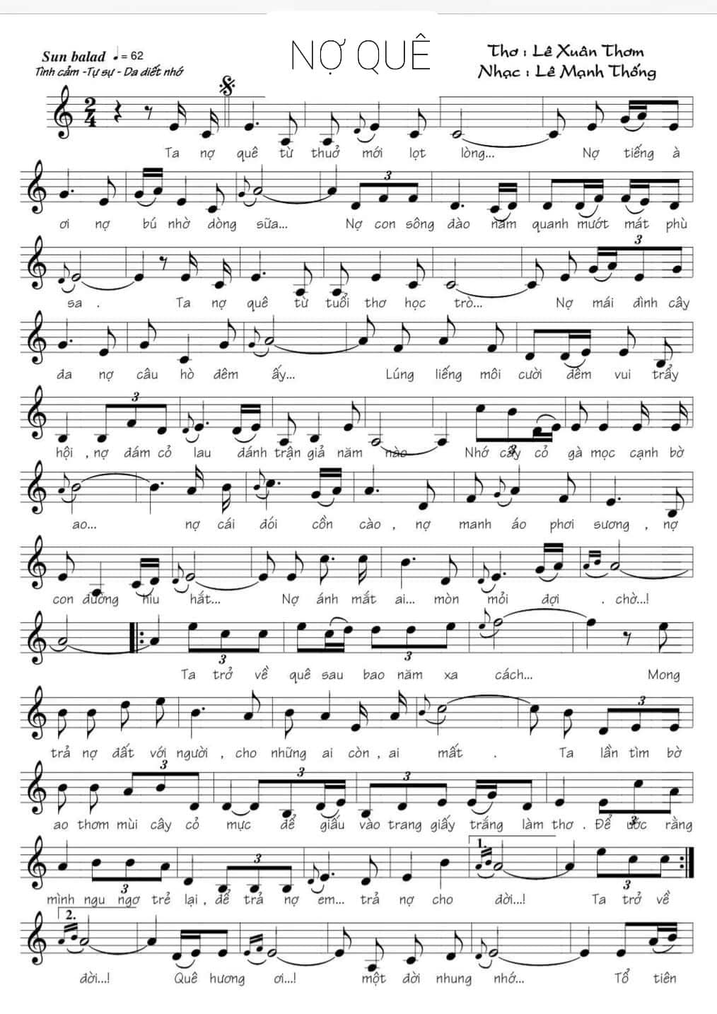 Sheet nhạc Nợ quê - Trang 1