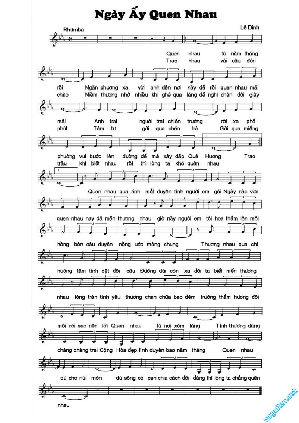 Sheet nhạc Ngày ấy quen nhau - Trang 1