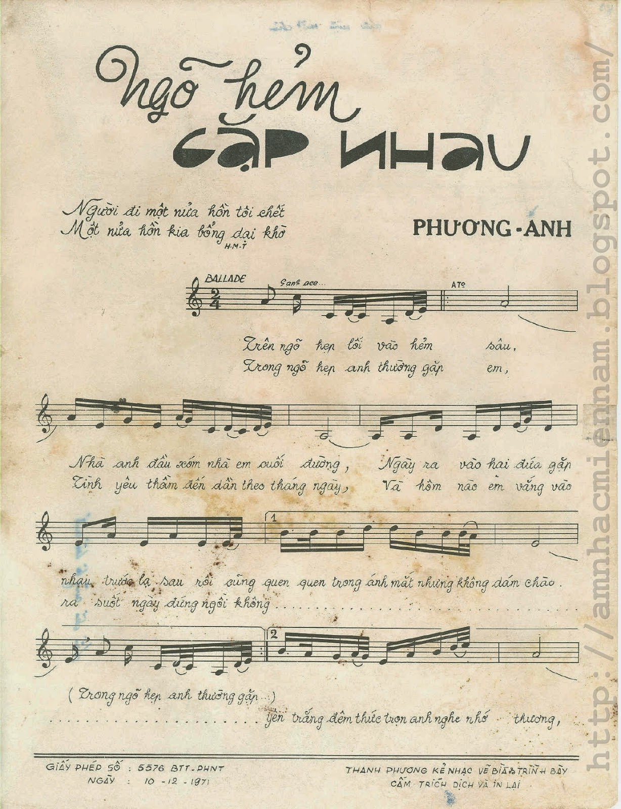 Sheet nhạc Ngõ hẻm gặp nhau - Trang 2