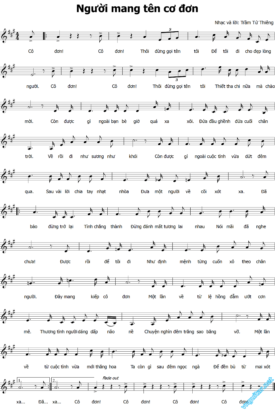 Sheet nhạc Người mang tên cô đơn - Trang 1