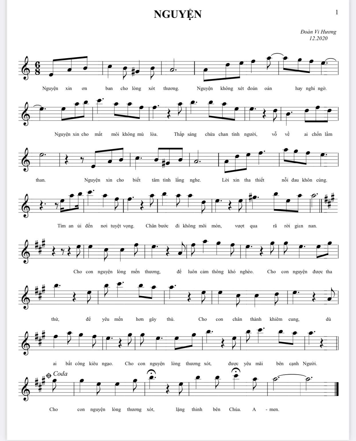 Sheet nhạc Nguyện - Trang 1