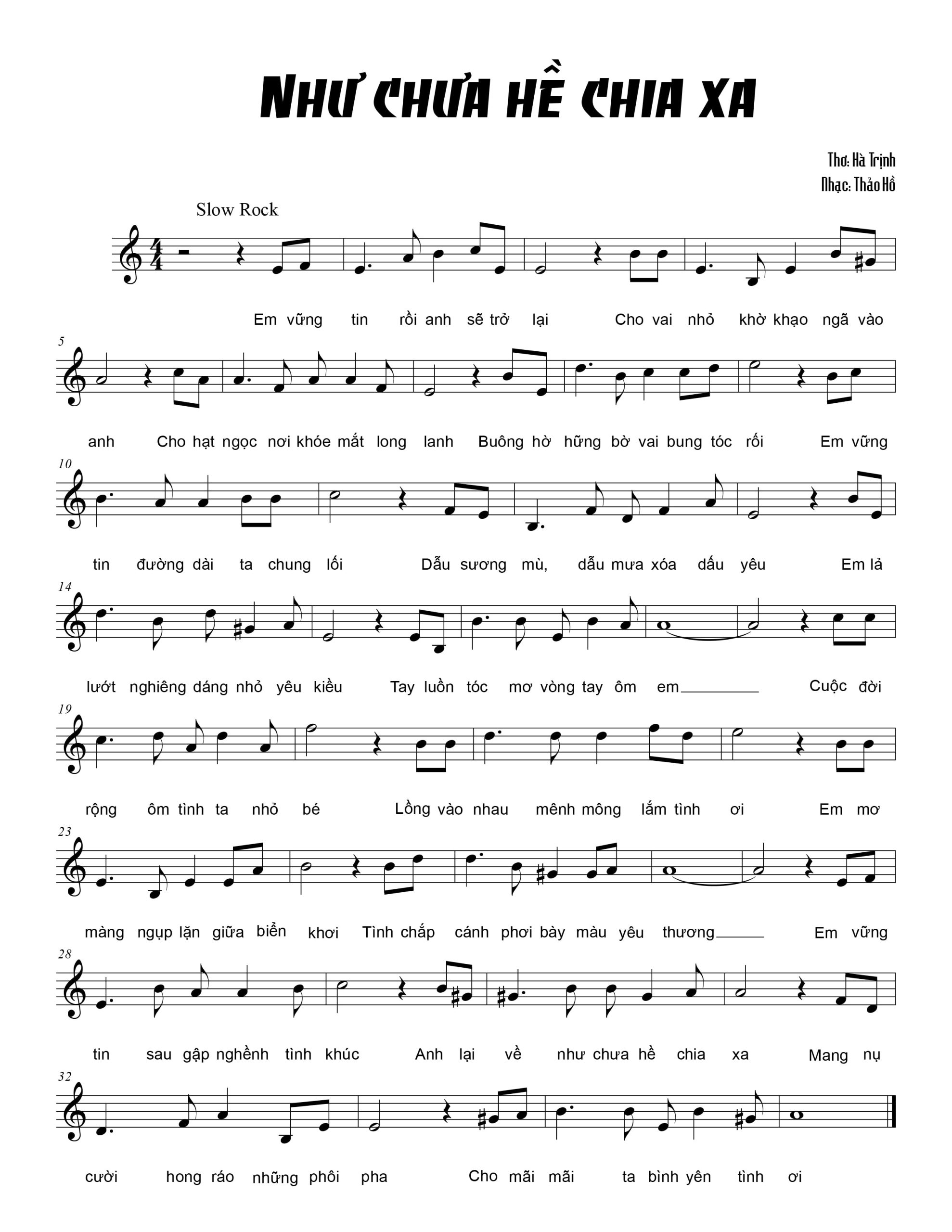 Sheet nhạc Như chưa hề chia xa - Trang 1