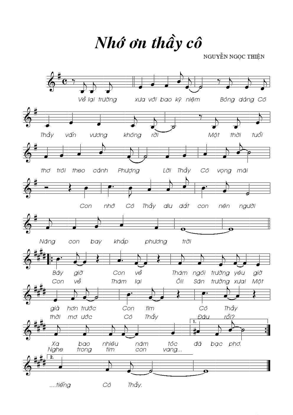 Sheet nhạc Nhớ ơn thầy cô - Trang 1