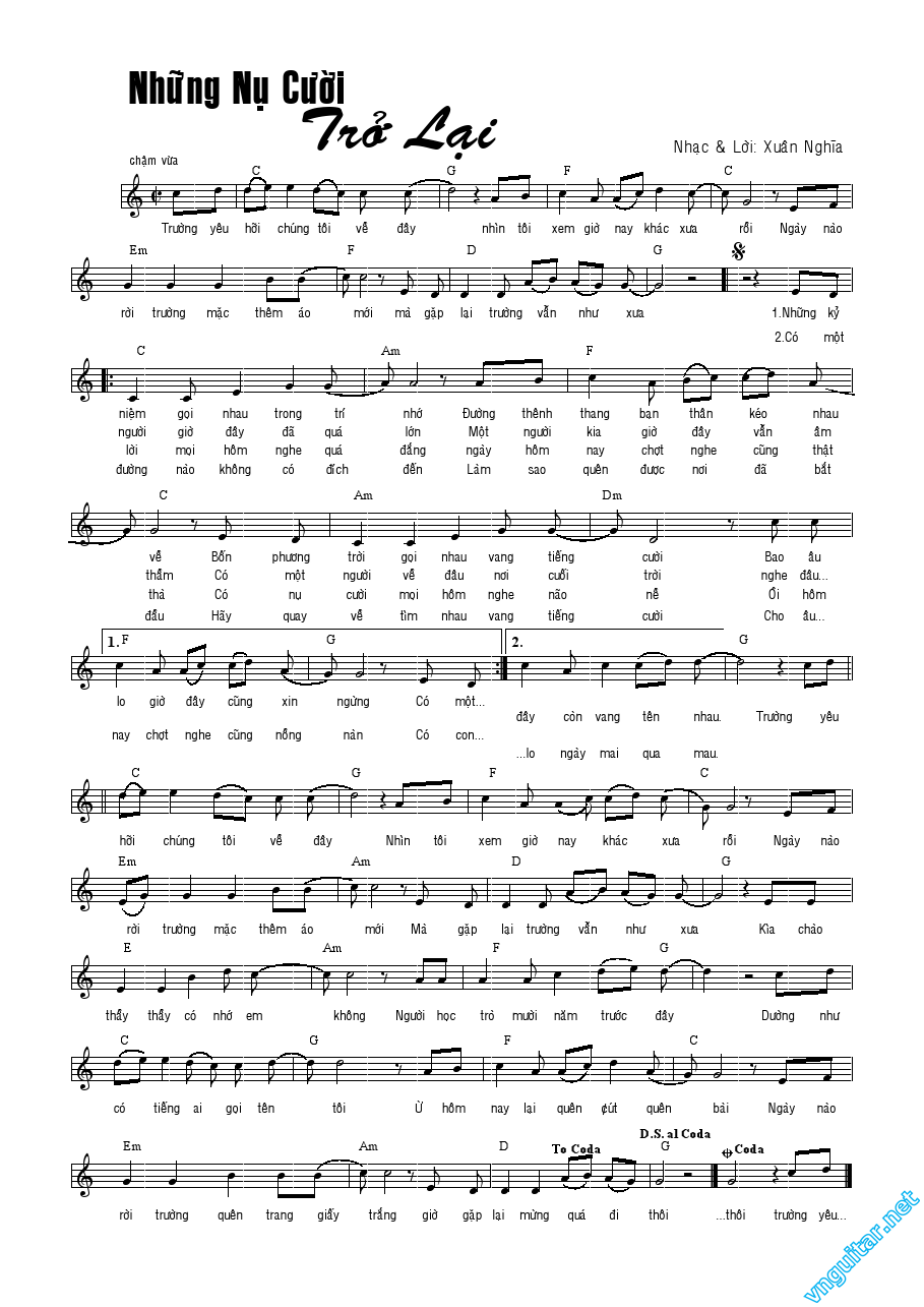 Sheet nhạc Những nụ cười trở lại - Trang 1