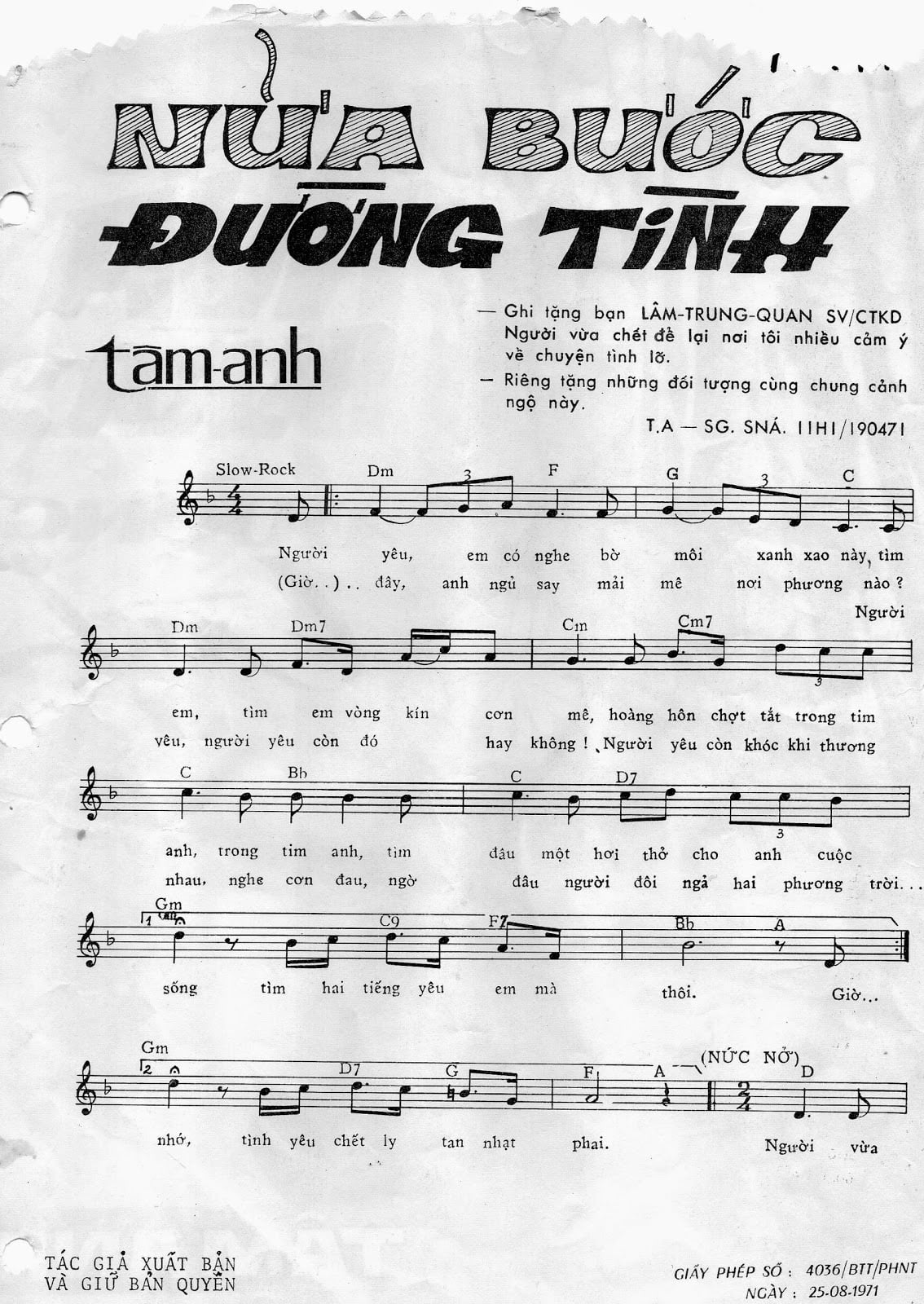 Sheet nhạc Nửa bước đường tình - Trang 1