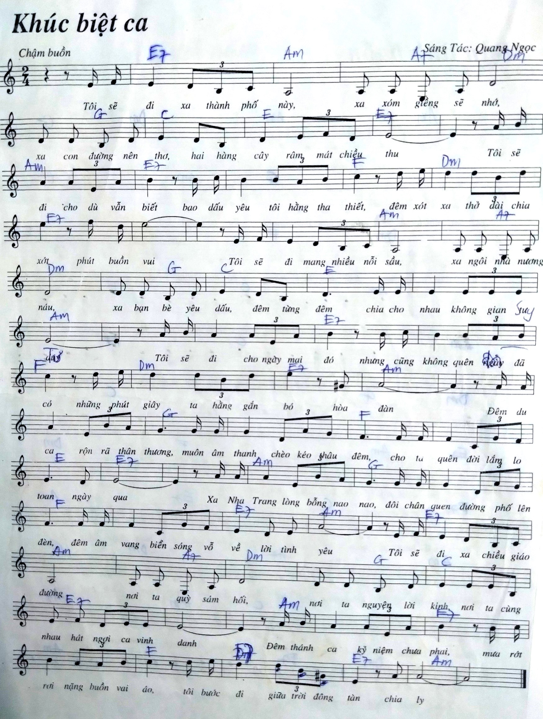 Sheet nhạc Khúc biệt ca - Trang 1