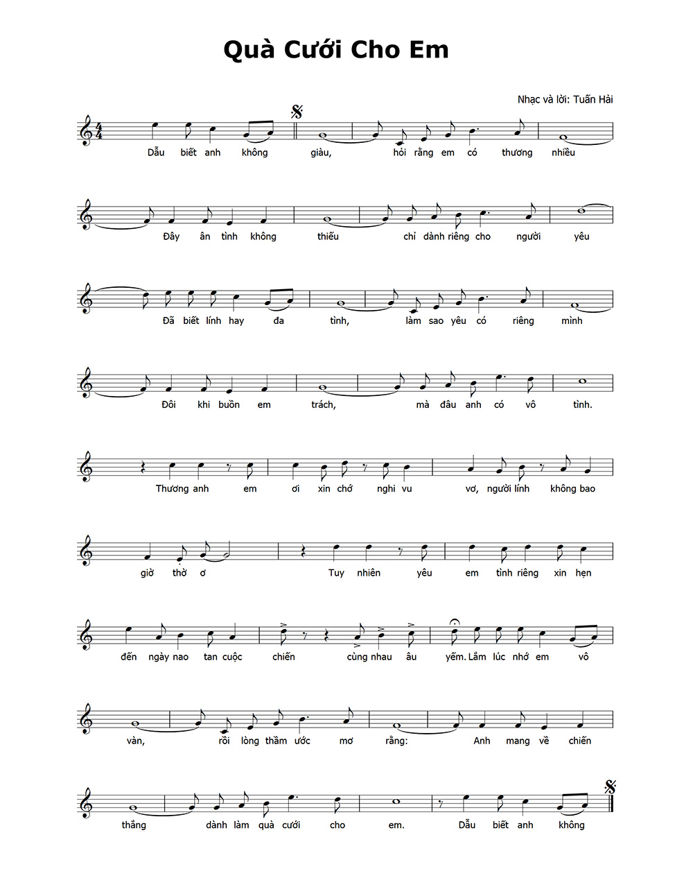 Sheet nhạc Quà cưới cho em - Trang 1