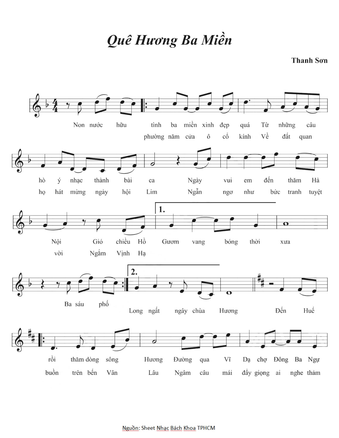 Sheet nhạc Quê hương ba miền - Trang 1