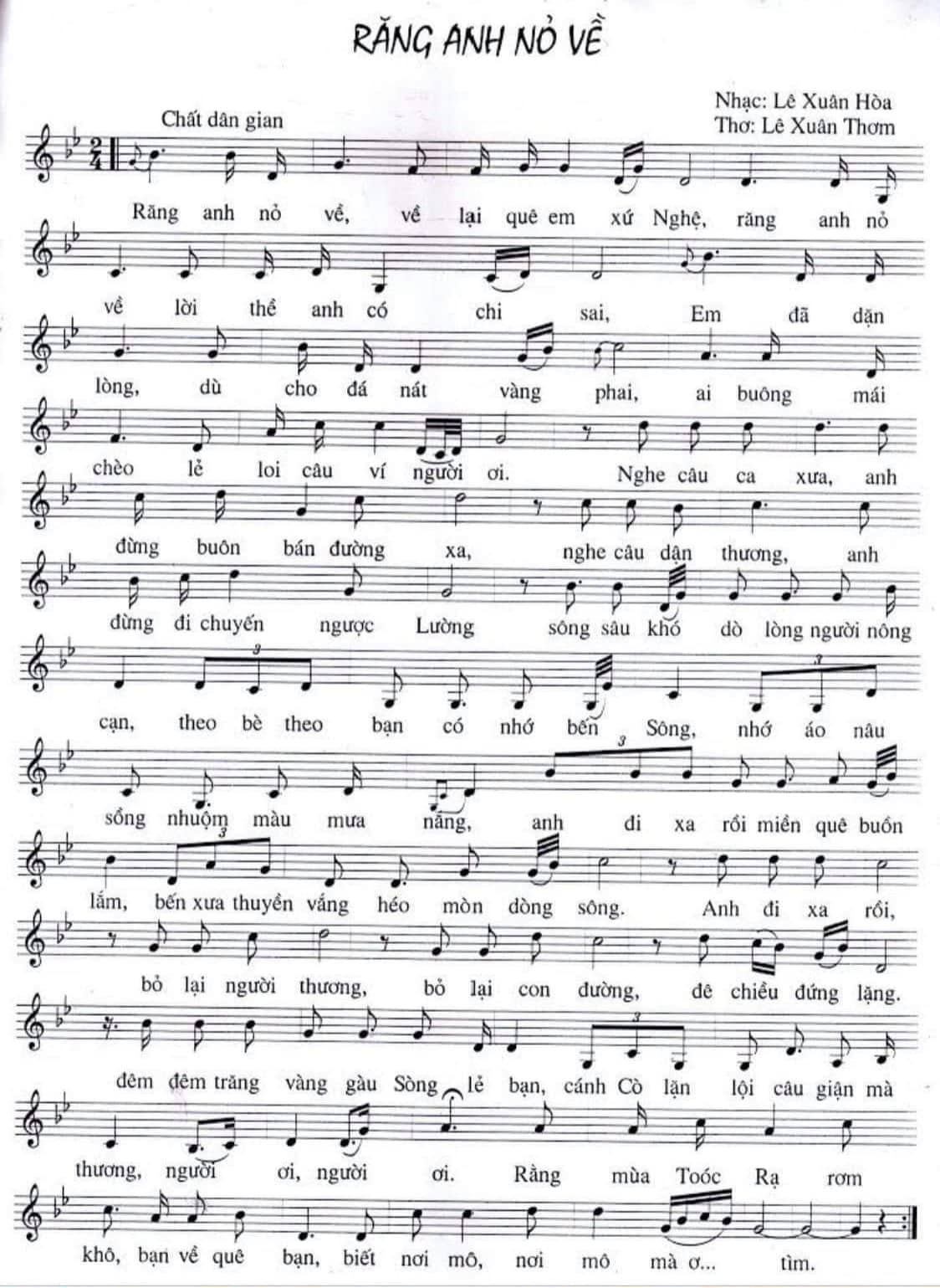 Sheet nhạc Răng anh nỏ về - Trang 1