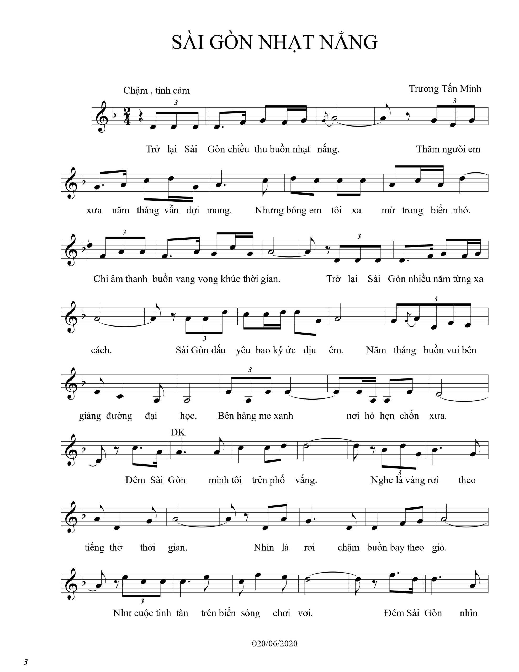 Sheet nhạc Sài Gòn nhạt nắng - Trang 1