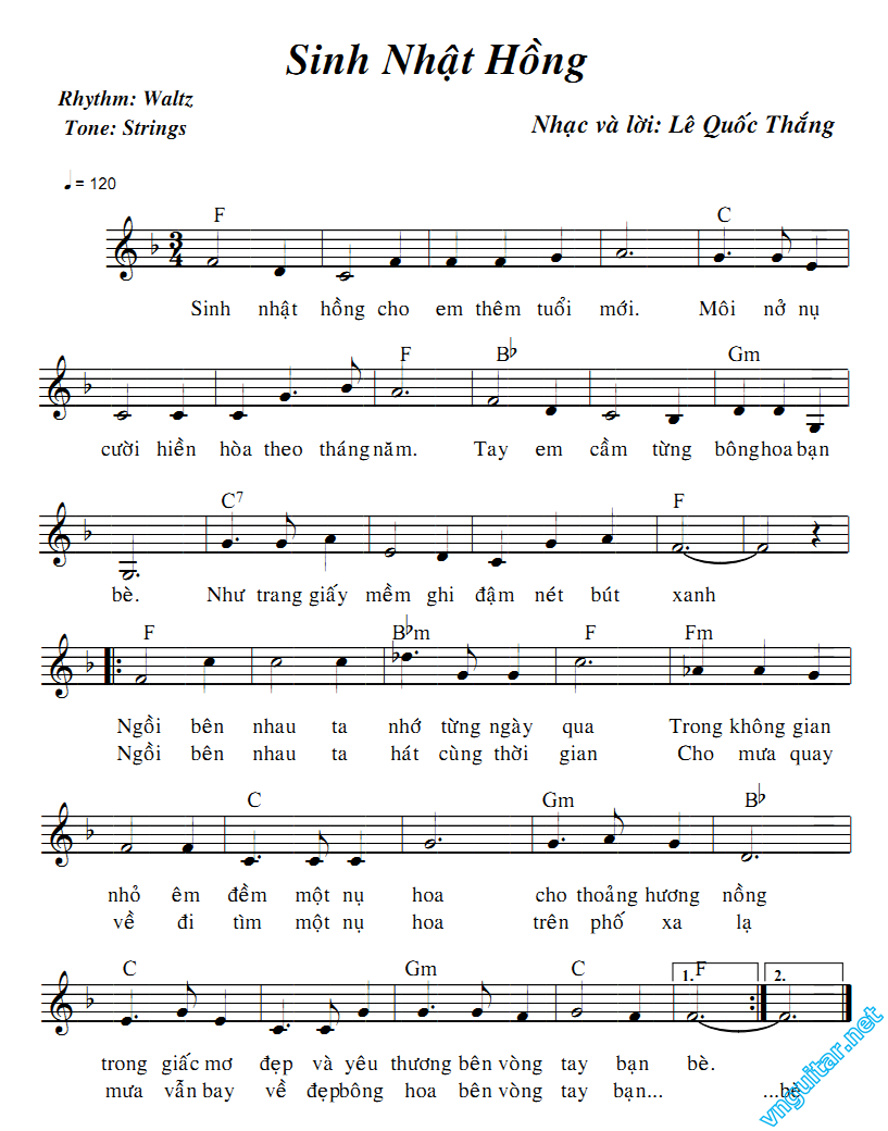 Sheet nhạc Sinh nhật hồng - Trang 1