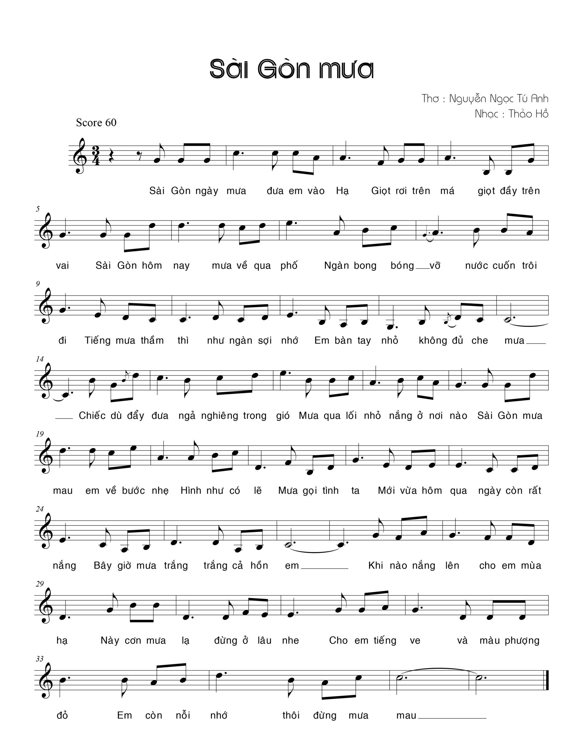 Sheet nhạc Sài Gòn mưa - Trang 1