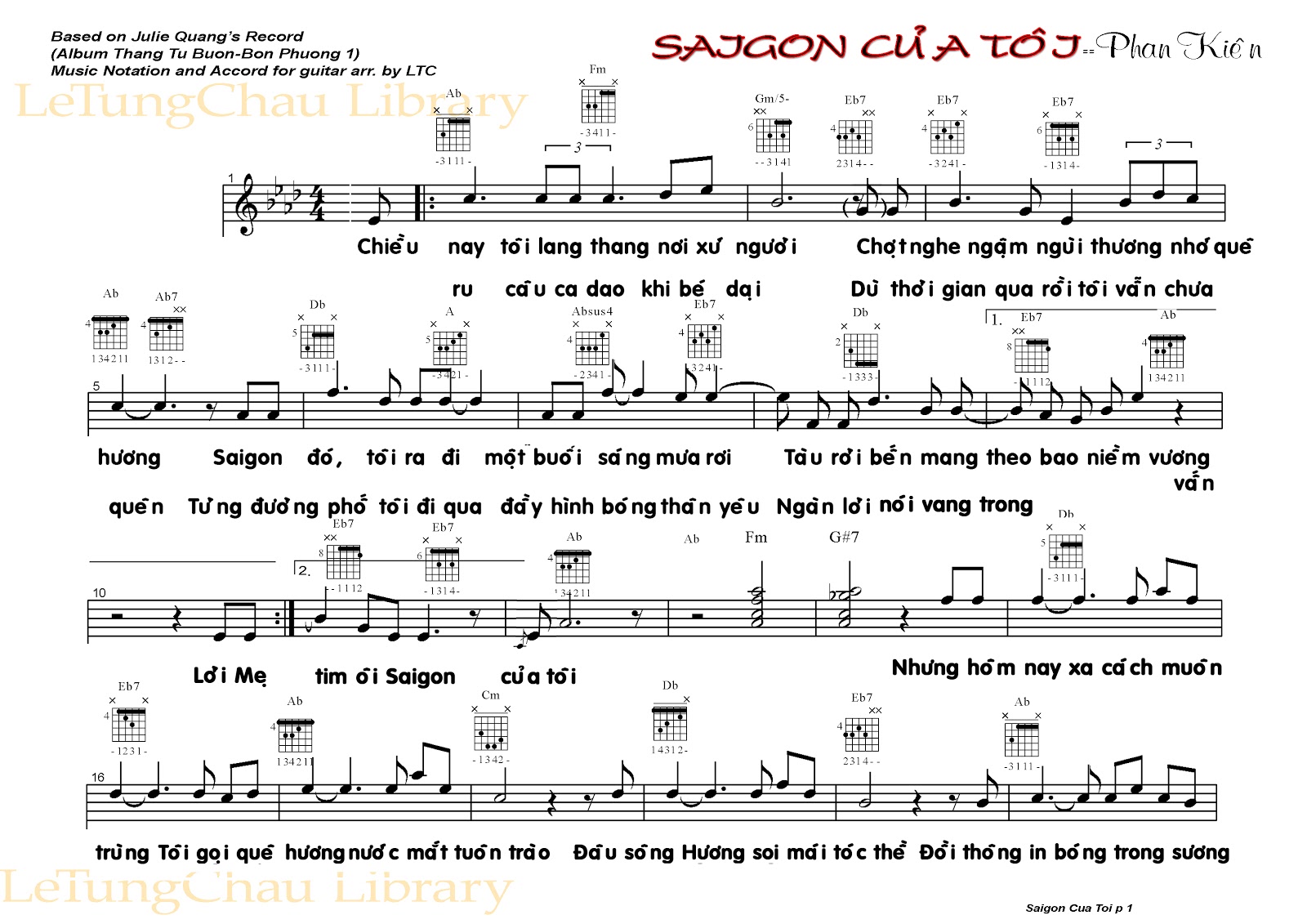 Sheet nhạc Sài Gòn của tôi - Trang 1