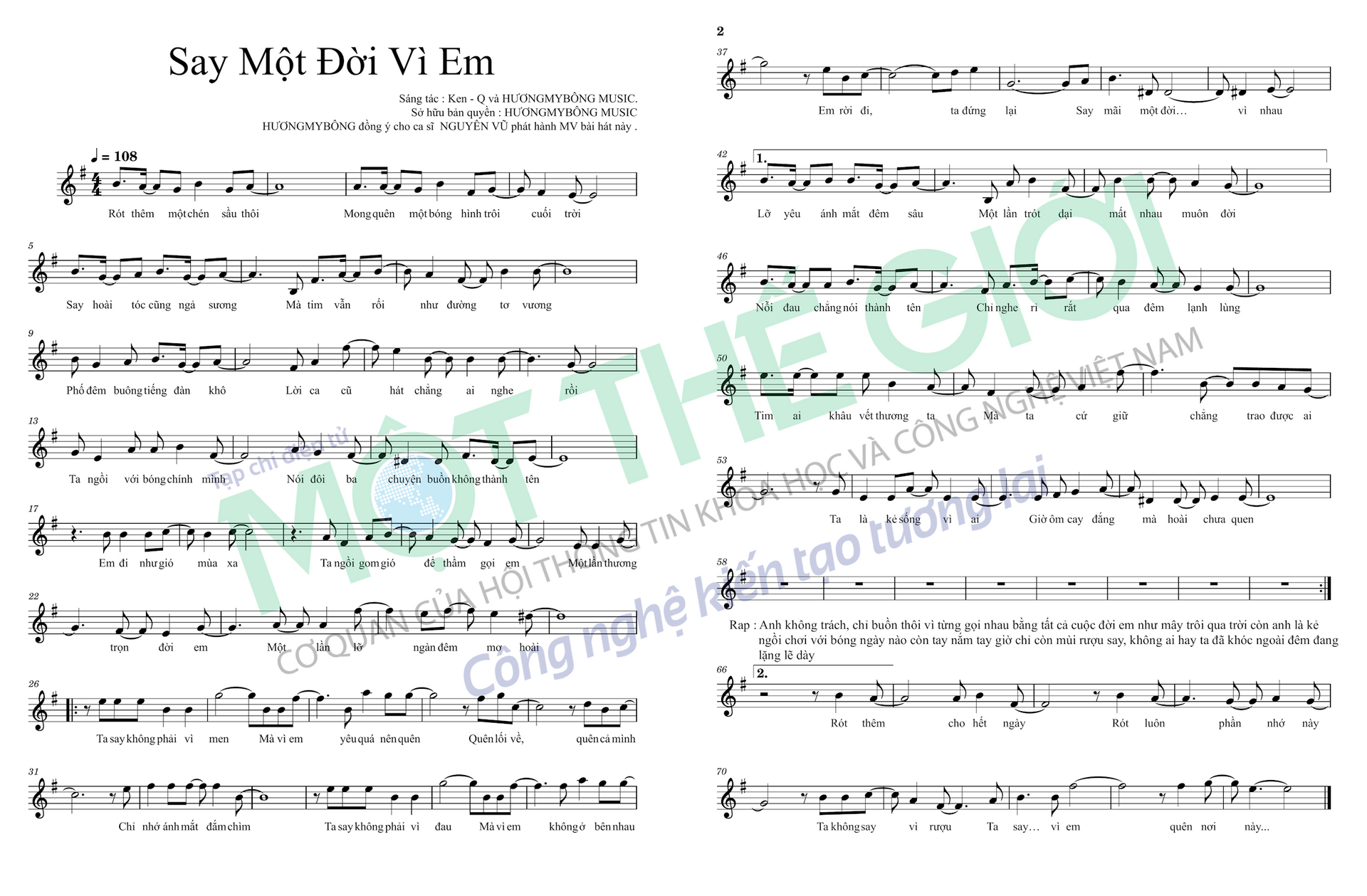 Sheet nhạc Say một đời vì em - Trang 1