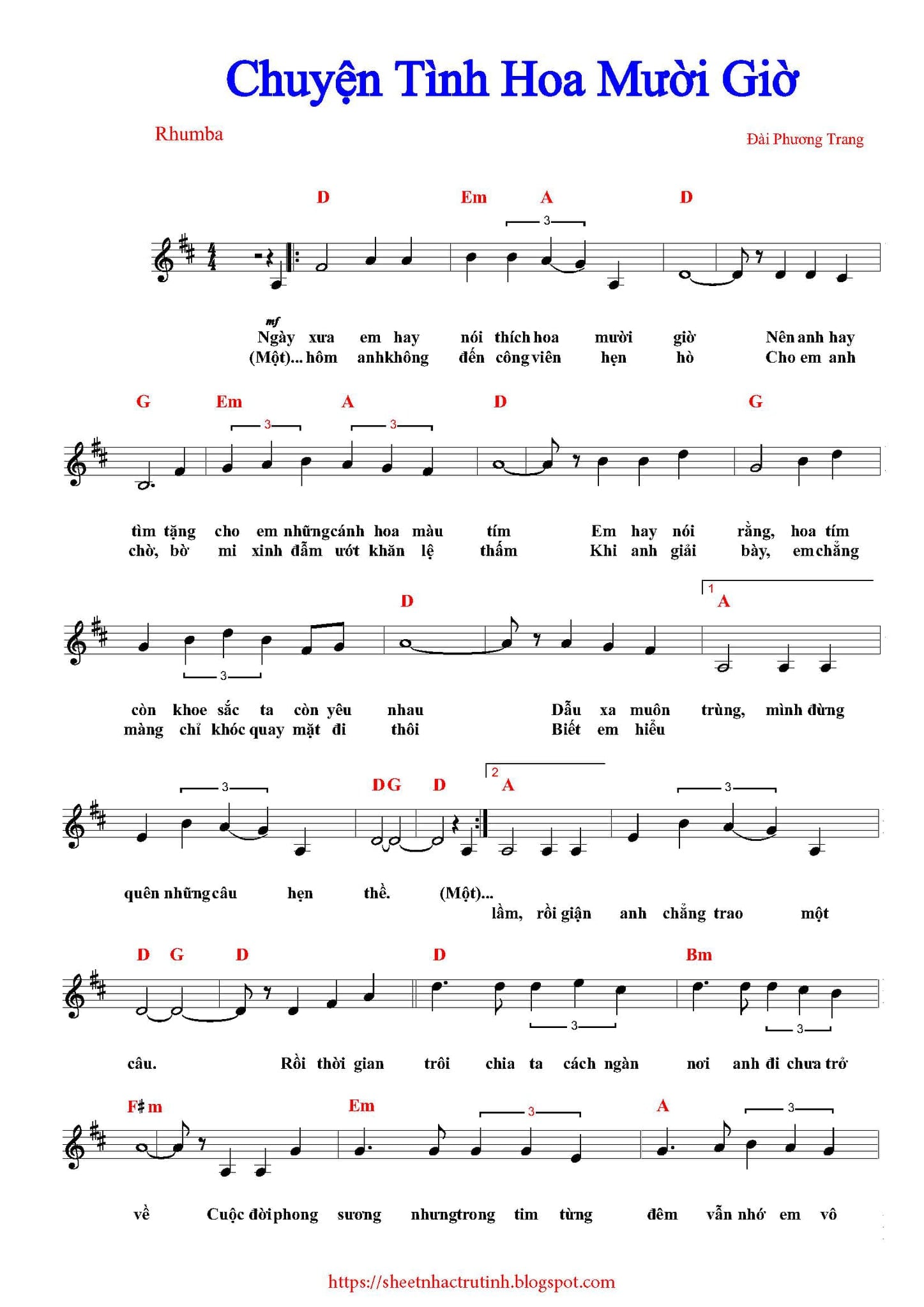 Sheet nhạc Chuyện tình hoa mười giờ - Trang 5