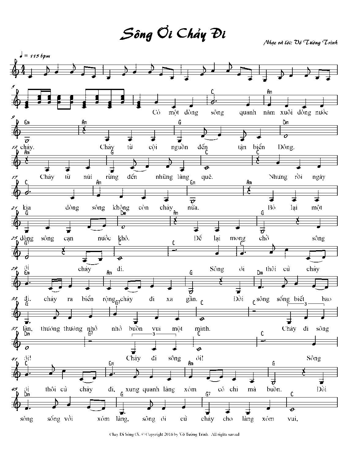 Sheet nhạc Sông ơi chảy đi - Trang 1