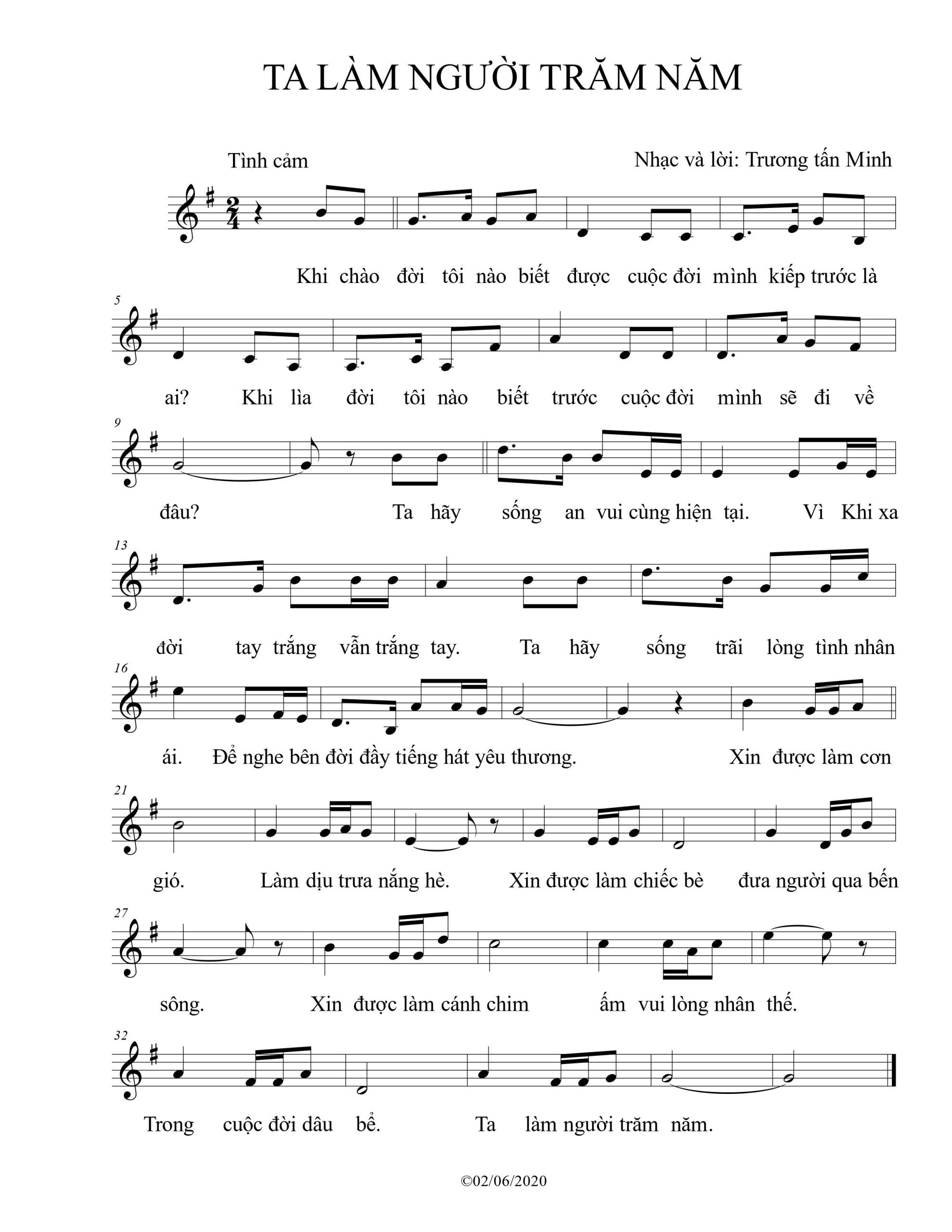 Sheet nhạc Ta làm người trăm năm - Trang 1