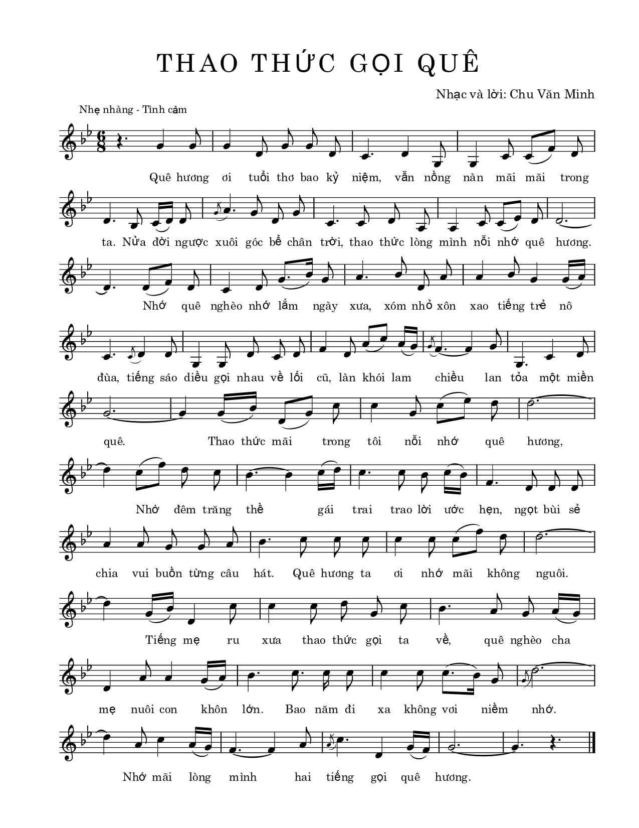 Sheet nhạc Thao thức gọi quê - Trang 1