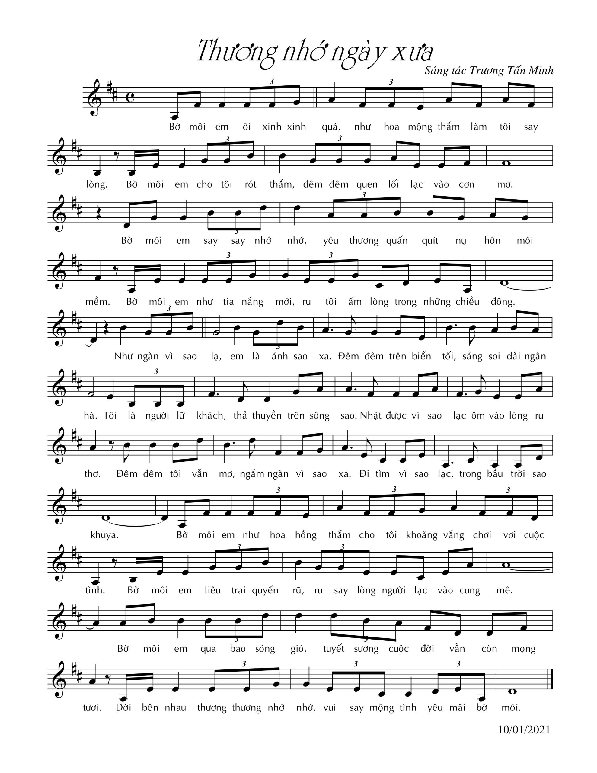 Sheet nhạc Thương nhớ ngày xưa - Trang 1