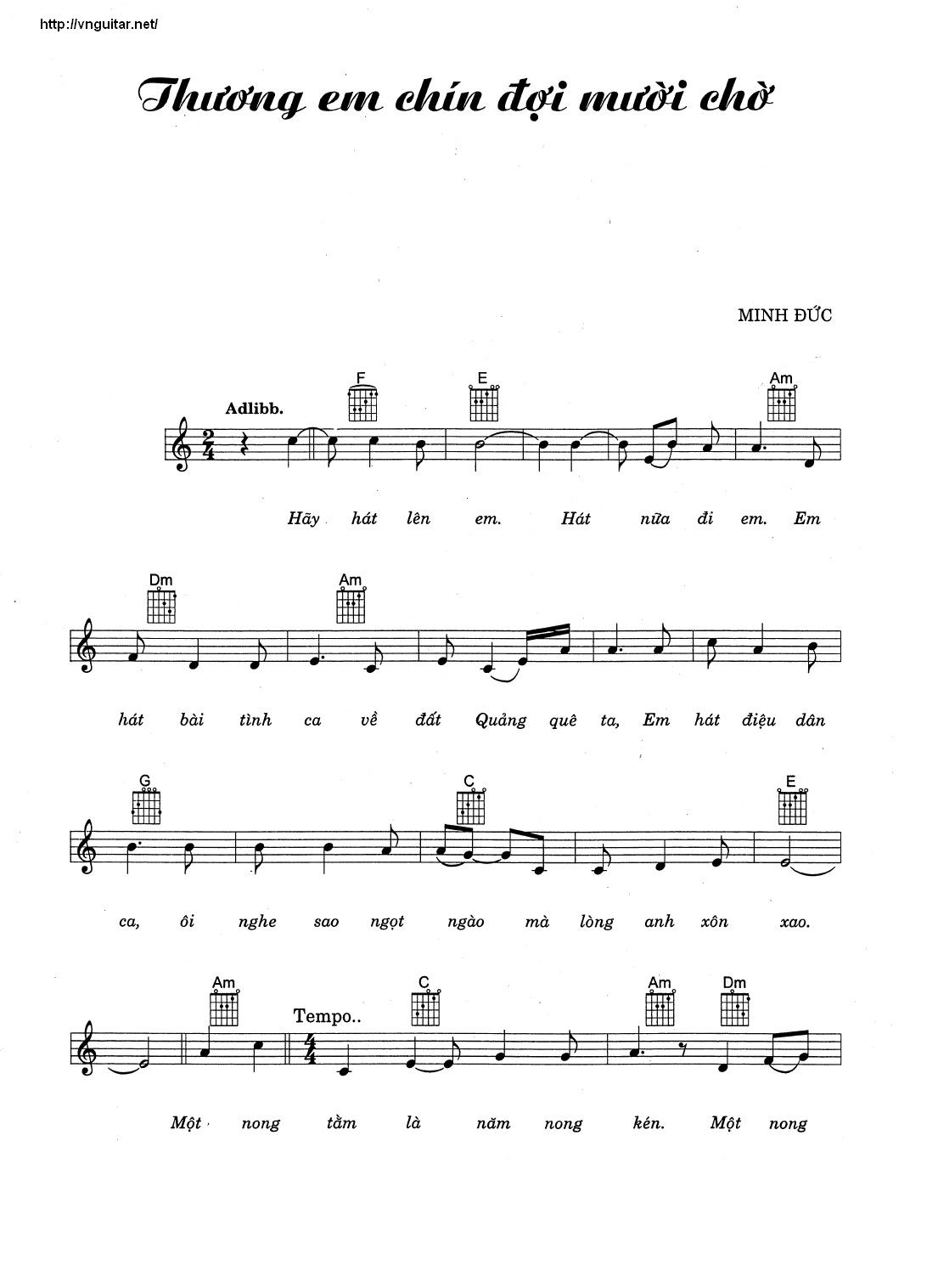 Sheet nhạc Thương em chín đợi mười chờ - Trang 1