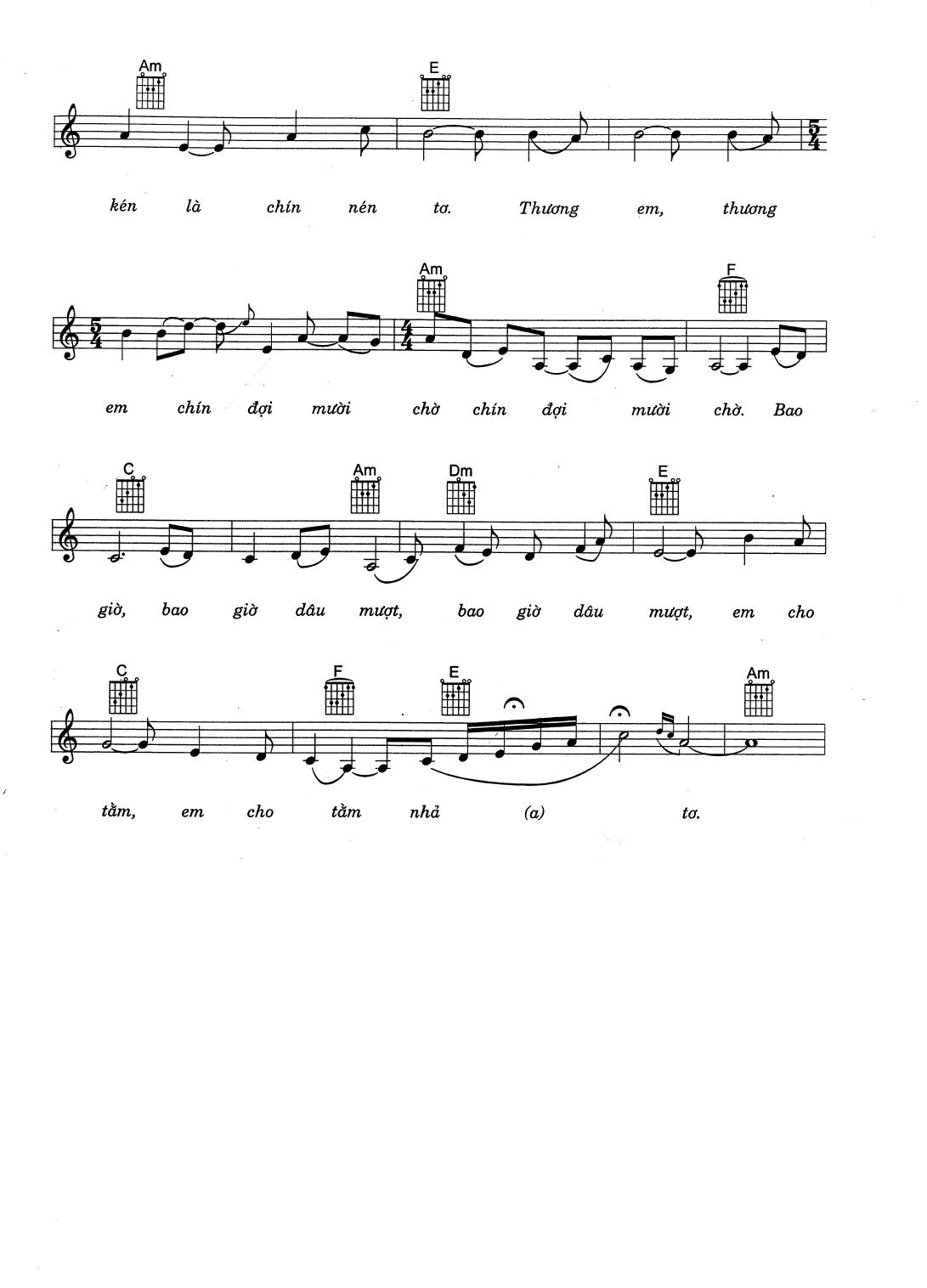 Sheet nhạc Thương em chín đợi mười chờ - Trang 2