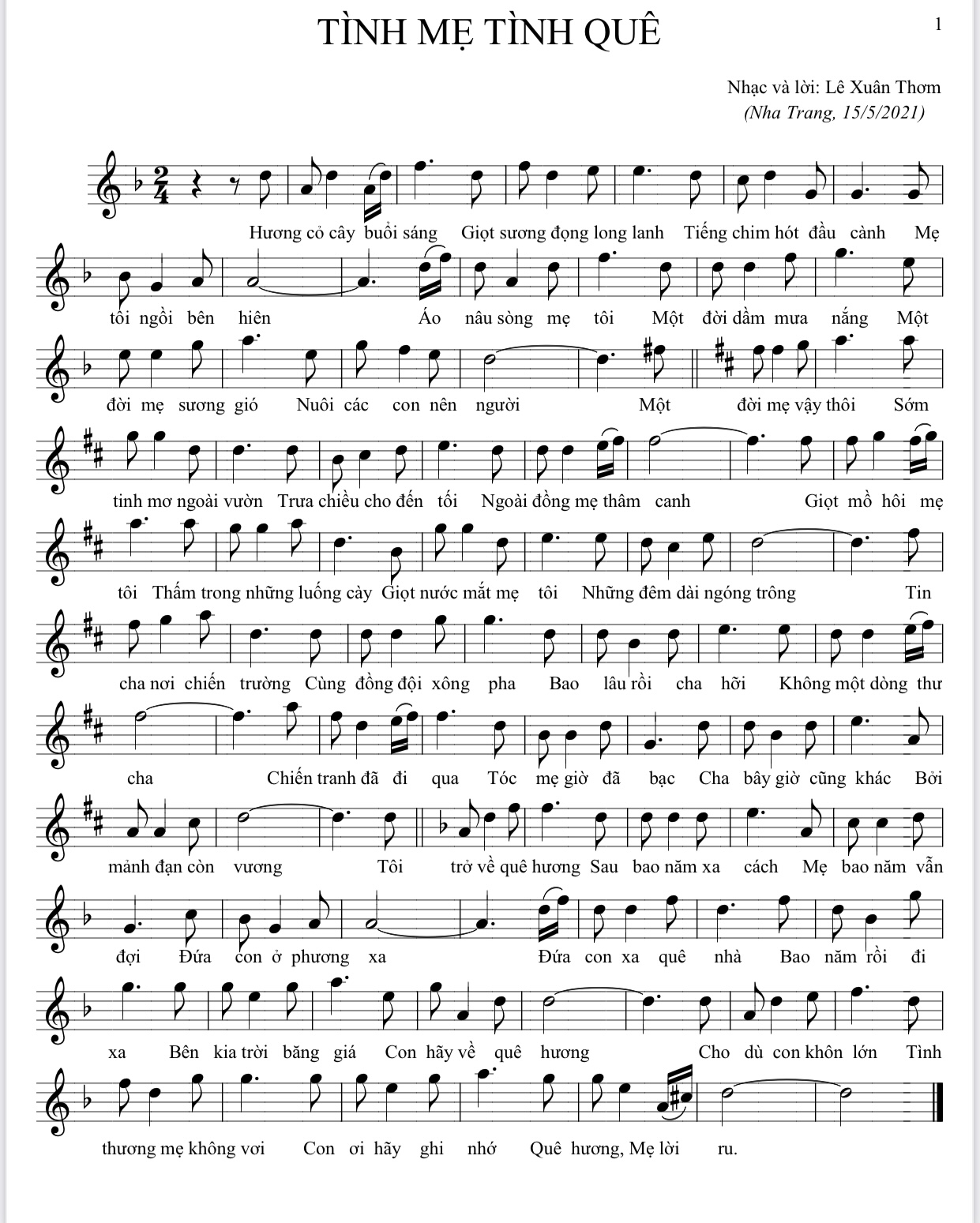 Sheet nhạc Tình mẹ tình quê - Trang 1