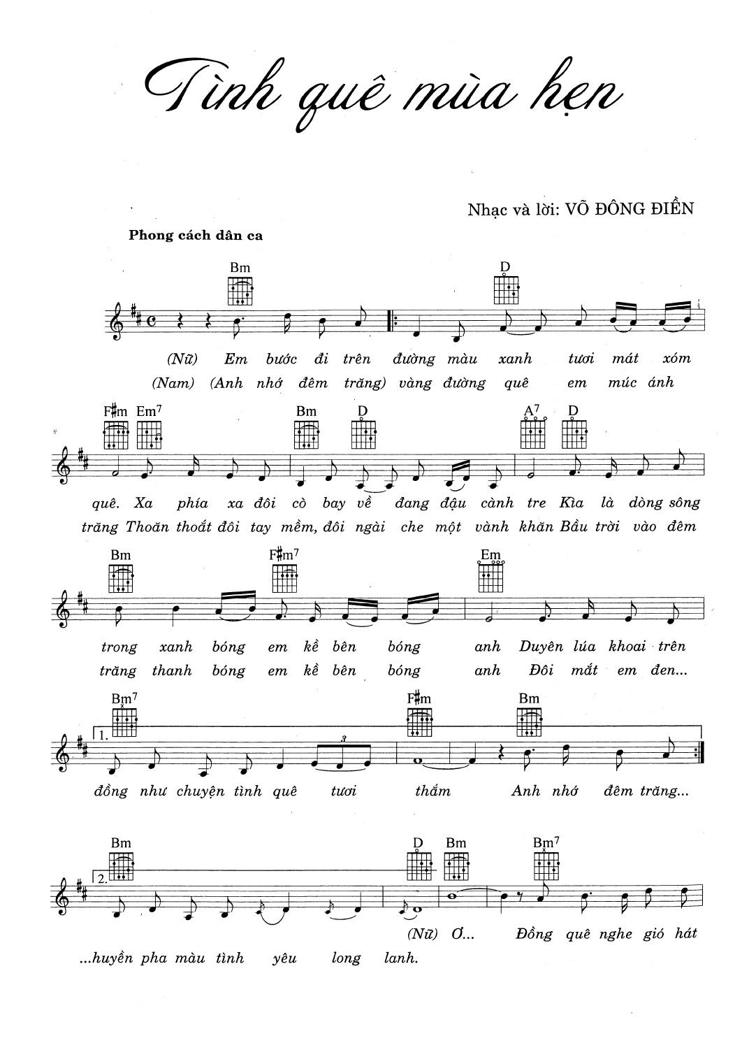 Sheet nhạc Tình quê mùa hẹn - Trang 1
